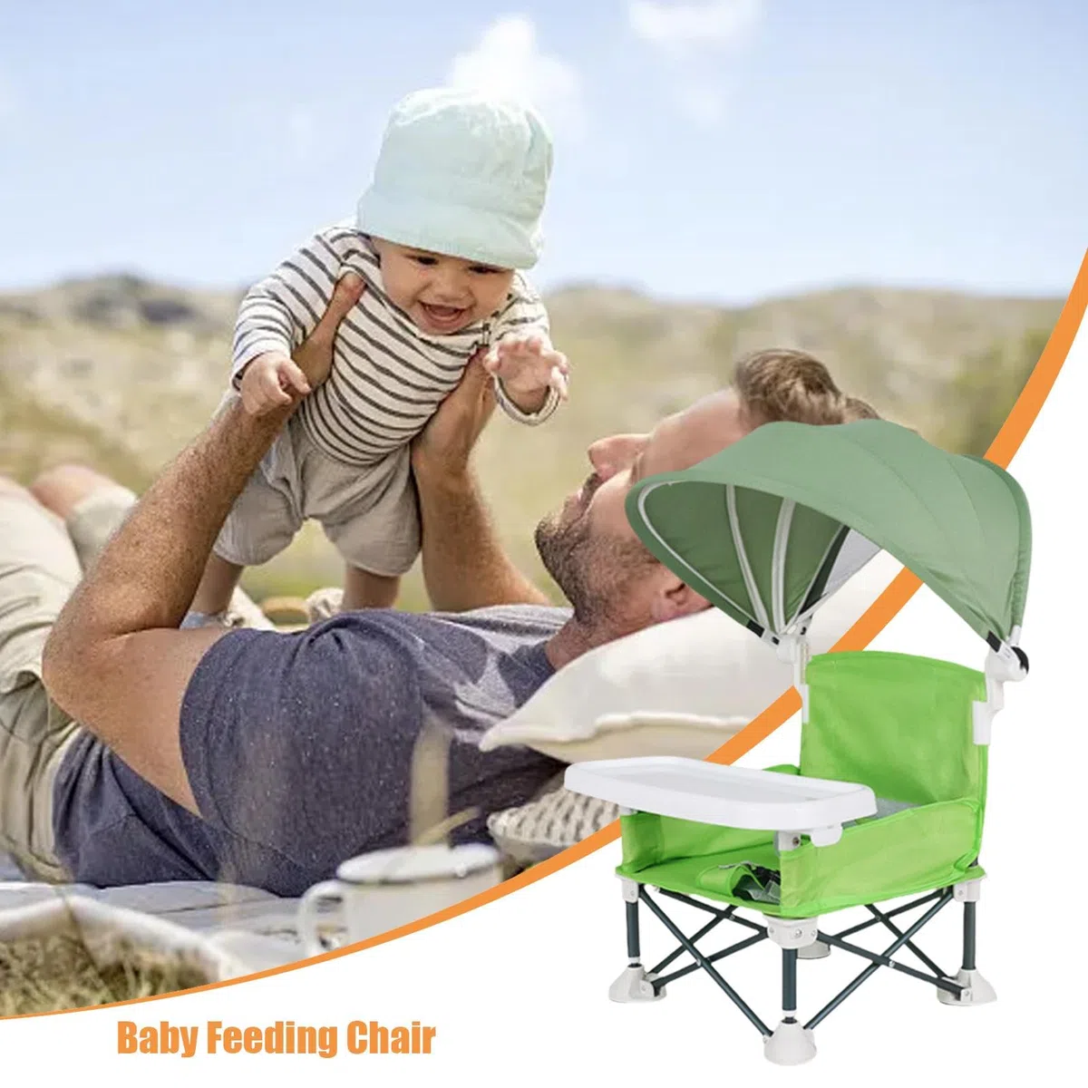 Trona Para Bebé, Silla De Comedor Con Asiento Elevador Plegable, Silla De Playa Portátil Para Bebé Con Bandeja Extraíble Y Sombrilla, Trona De Viaje Para Asiento De Bebé, Silla De Alimentación
