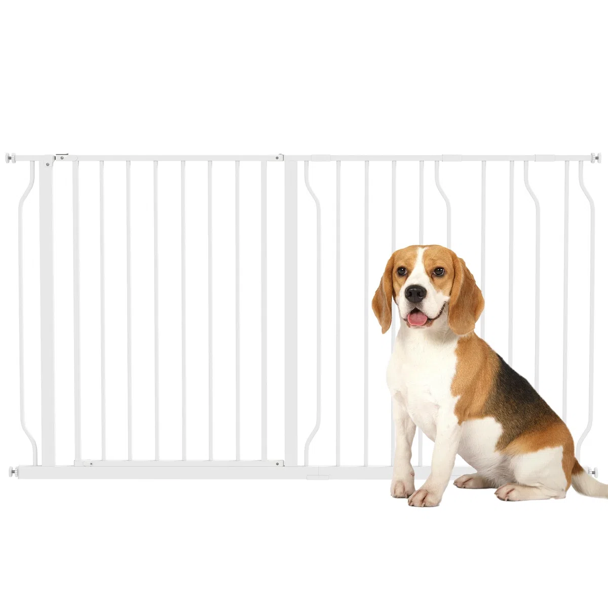 PawHut Barrera de Seguridad para Perros Extensible 75-145 cm para Puertas y Escaleras Puerta de Seguridad Apertura en Dos Sentidos y Solo una Mano Extensiones Montaje a Presión y Doble Bloqueo Blanco