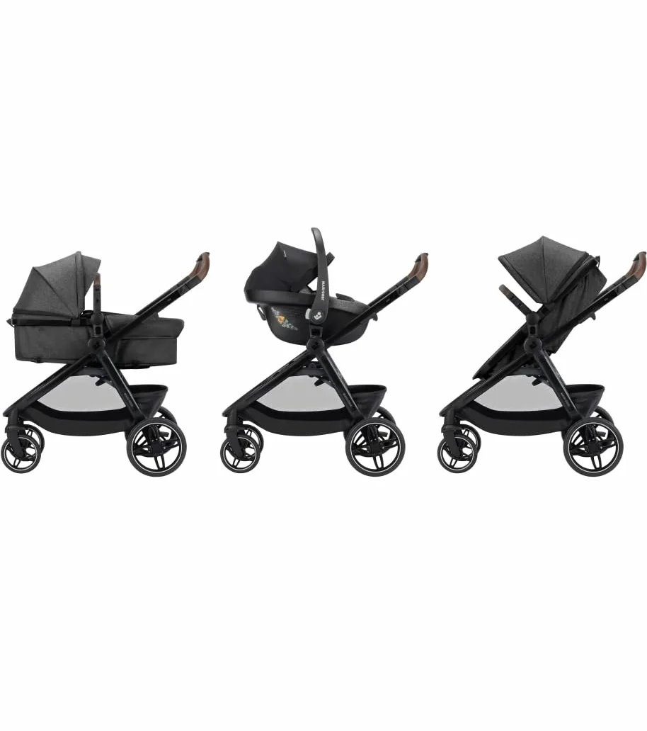 Maxi-Cosi Zelia S Trio2 Cochecito Bebé 3 Piezas, 0-4 Años, hasta 22 kg, Plegable, Compacto y Reclinable Silla de Paseo, con CabrioFix S i-Size Silla Coche Bebé, Accesorios, Gris Oscuro