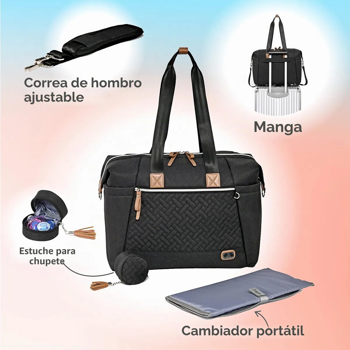 Dikaslon Bolso cambiador para bebé, bolsos de pañales tamaño grande mamá y papá, bolso de mano elegante para viaje con porta chupete y cambiador