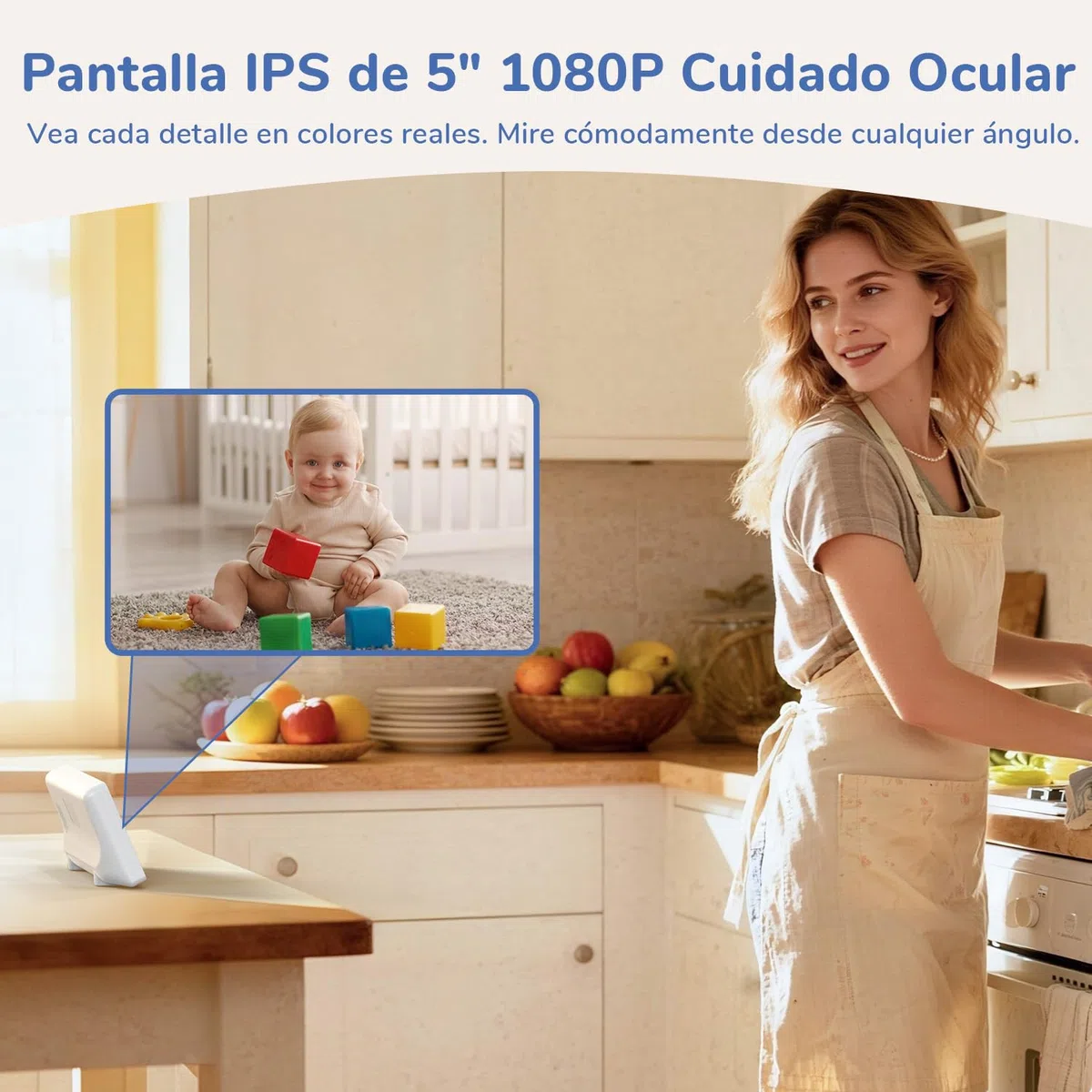 5" 1080p Camara Vigilancia Bebe con Pantalla IPS, Vigilabebes con Camara sin Wi-Fi, Vision Nocturna Infrarroja Invisible, Comunicacion Bidireccional, Modo VOX de Bajo Consumo y Zoom 3X