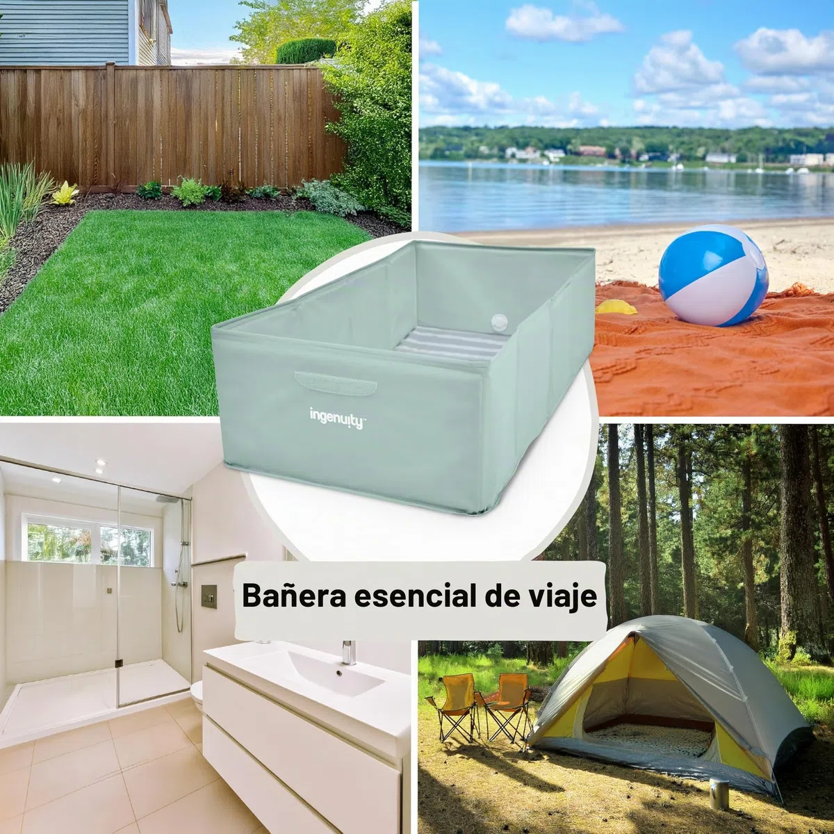 Ingenuity, Bañera para Niños Pequeños Tuckaway, Convierte la Ducha en Bañera, Plegable para Fácil Almacenaje, Diseño Compacto, Fácil de Limpiar, No Requiere Montaje, Para 12 Meses a 5 Años