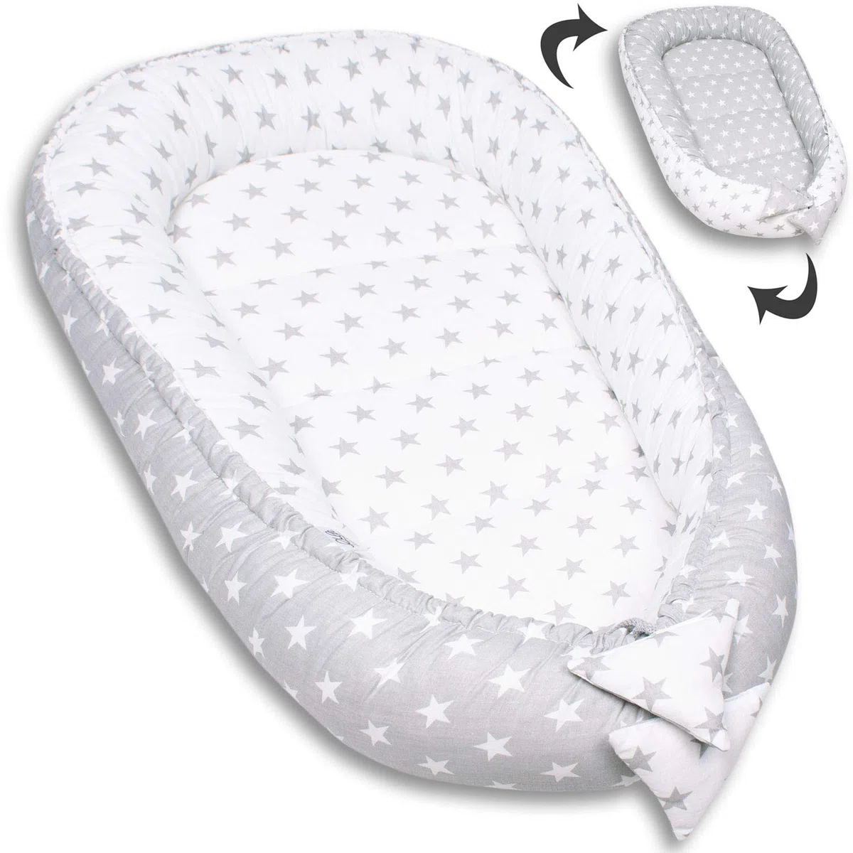 PaLulli Nido de Peluche de 2 Caras, Nido de Bebé, Cuna de Viaje, Cambiador de Cama, Capullo para Cuna de Bebé, 100% Algodón Oeko Tex (Estrellas)