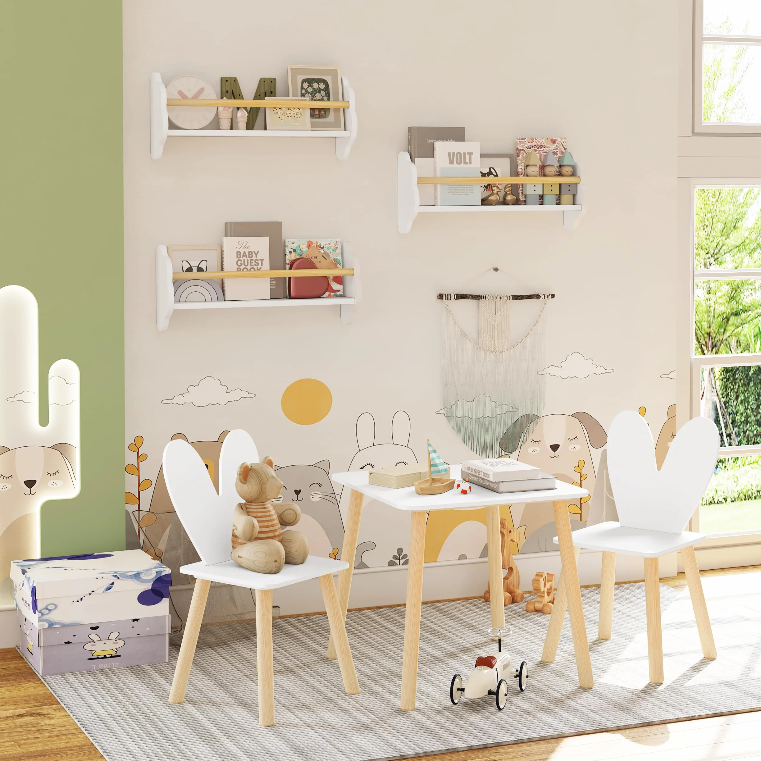 WOLTU Estanterias de Pared para Libros Infantiles, Juego de 3 Estantes Montados en Pared, Encantadora Forma Nube, Librerias Montessori para Habitación Infantil y Jardin Infancia, Blanco