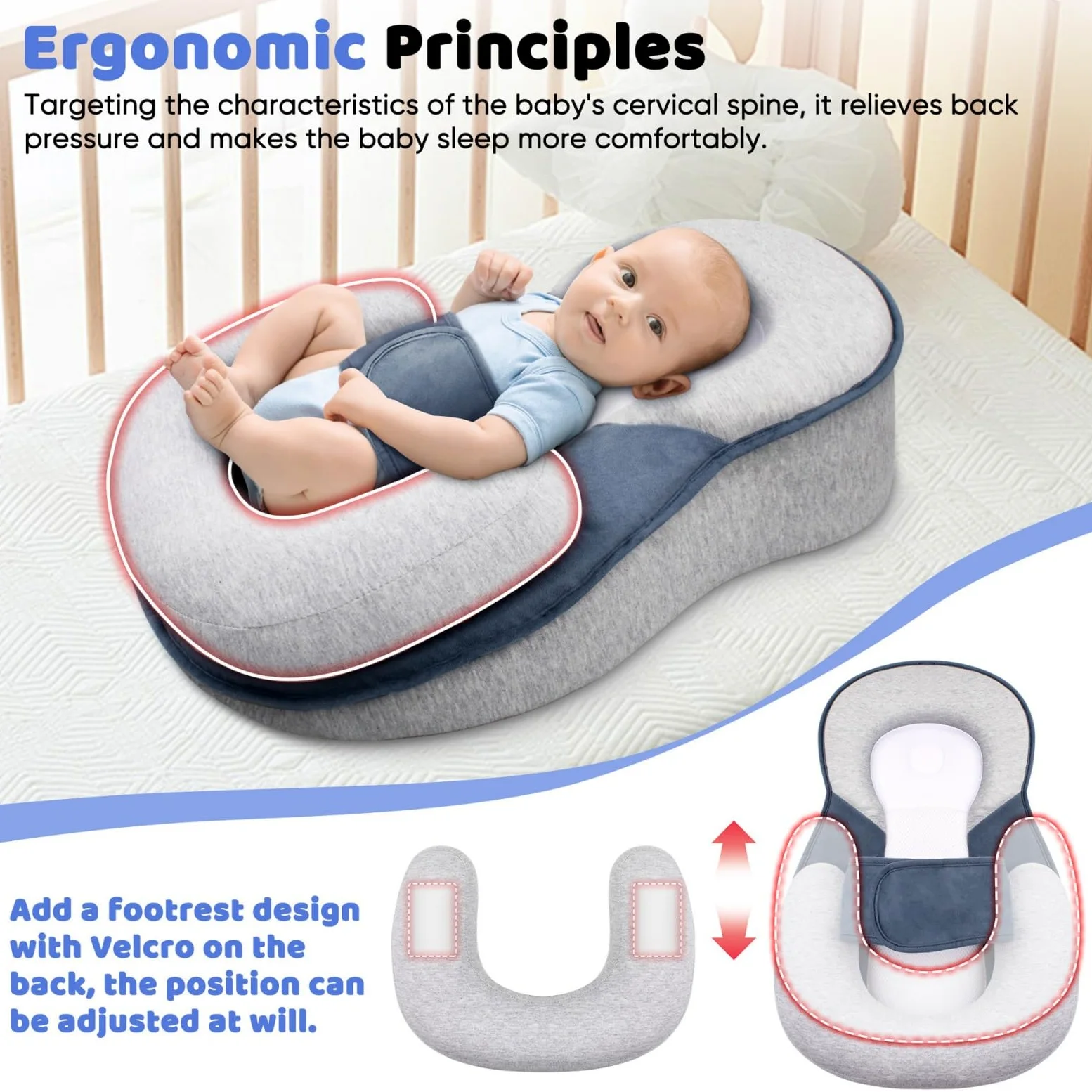 Almohada de cuña para bebé 2025, antirreflujo, Ajustable para Lactancia Materna y biberón, Reduce regurgitaciones y atragantamientos.