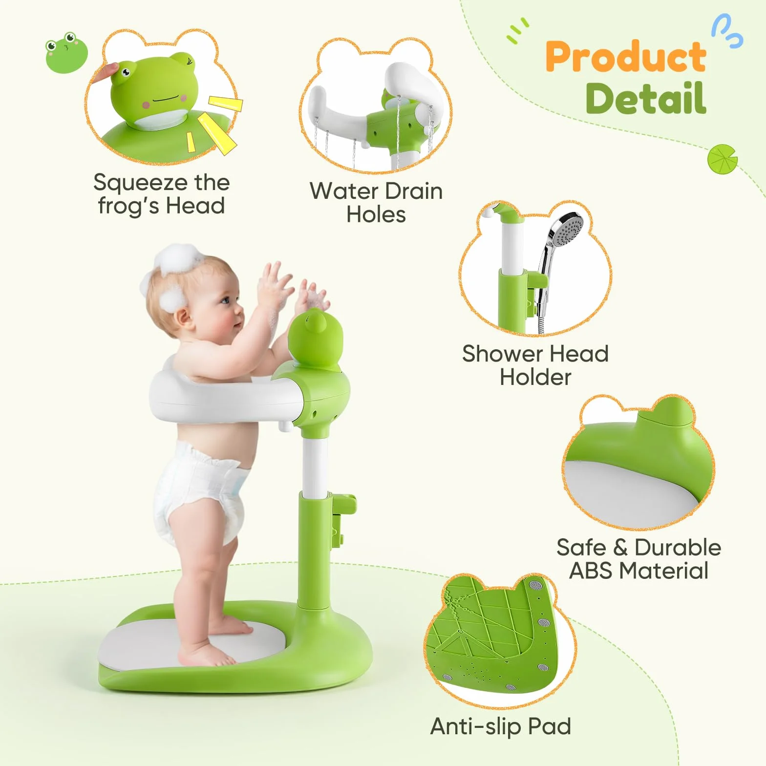Soporte de Bañera para Bebé, Torre de Ducha Ajustable Antideslizante Desmontable, Soporte Bañera Bebe y Ducha Bebe para 8-36 Meses