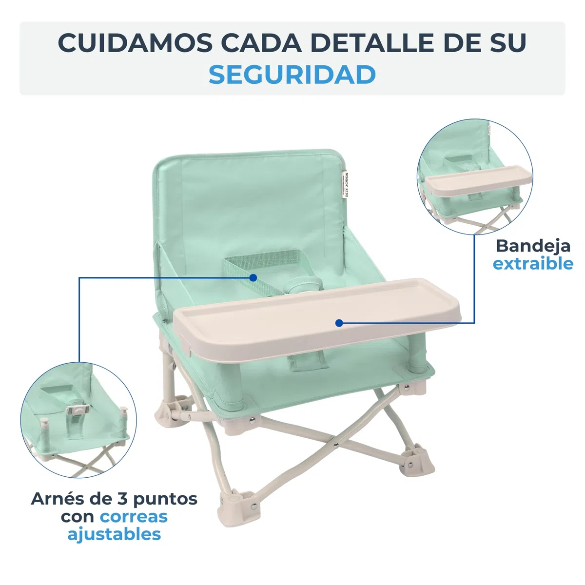 Silla Elevadora Portátil Infantil/Trona con Bandeja - Bebes 6 a 36 Meses (Mint)
