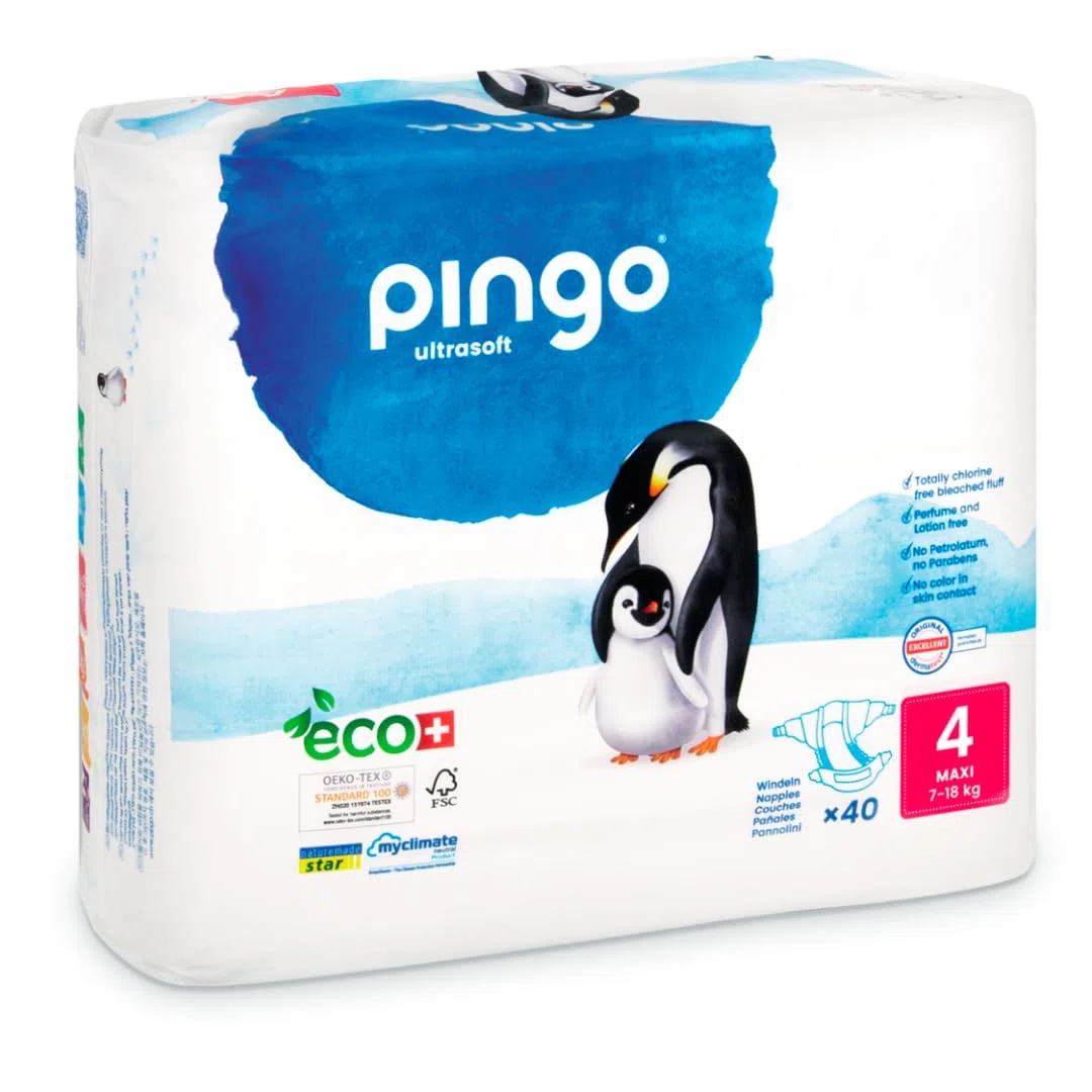 Pingo Pañales Ecológicos Talla 4 Maxi (7-18 kg), 1 bolsa de 40 pañales
