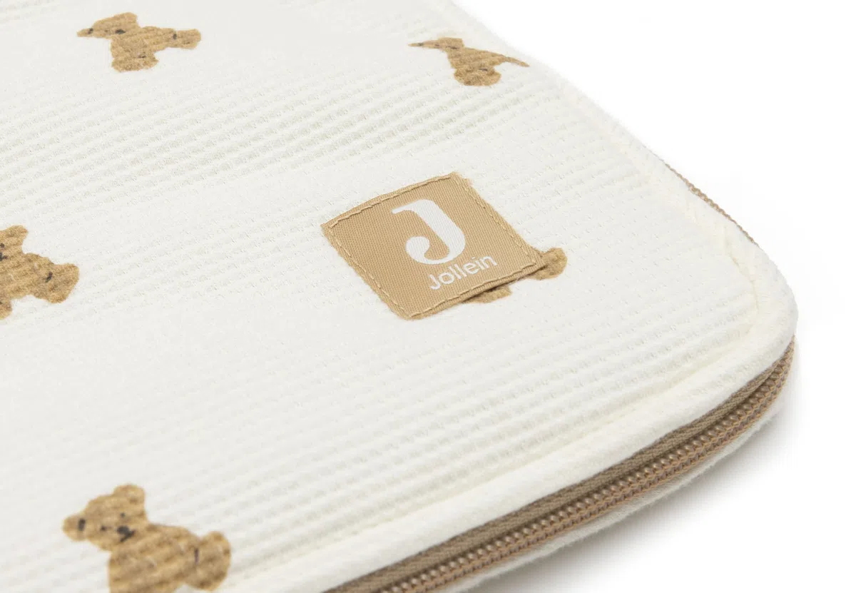 Jollein Saco Saco de pies - Mini Teddy Bear – Para sillas de coche del Grupo 0+ y cochecitos – Para arneses de 3 y 5 puntos – Forro polar – Algodón con estampado de osito – Certificado OEKO-TEX