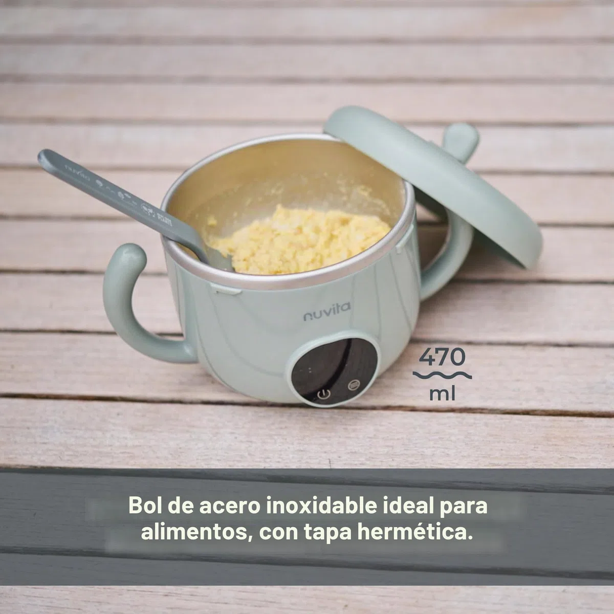 Nuvita 1980 Pappa'n'Go - Calentador portátil de alimentos para bebé, recargable, resistente al agua, con control inteligente de temperatura, interior de acero inoxidable y base antideslizante