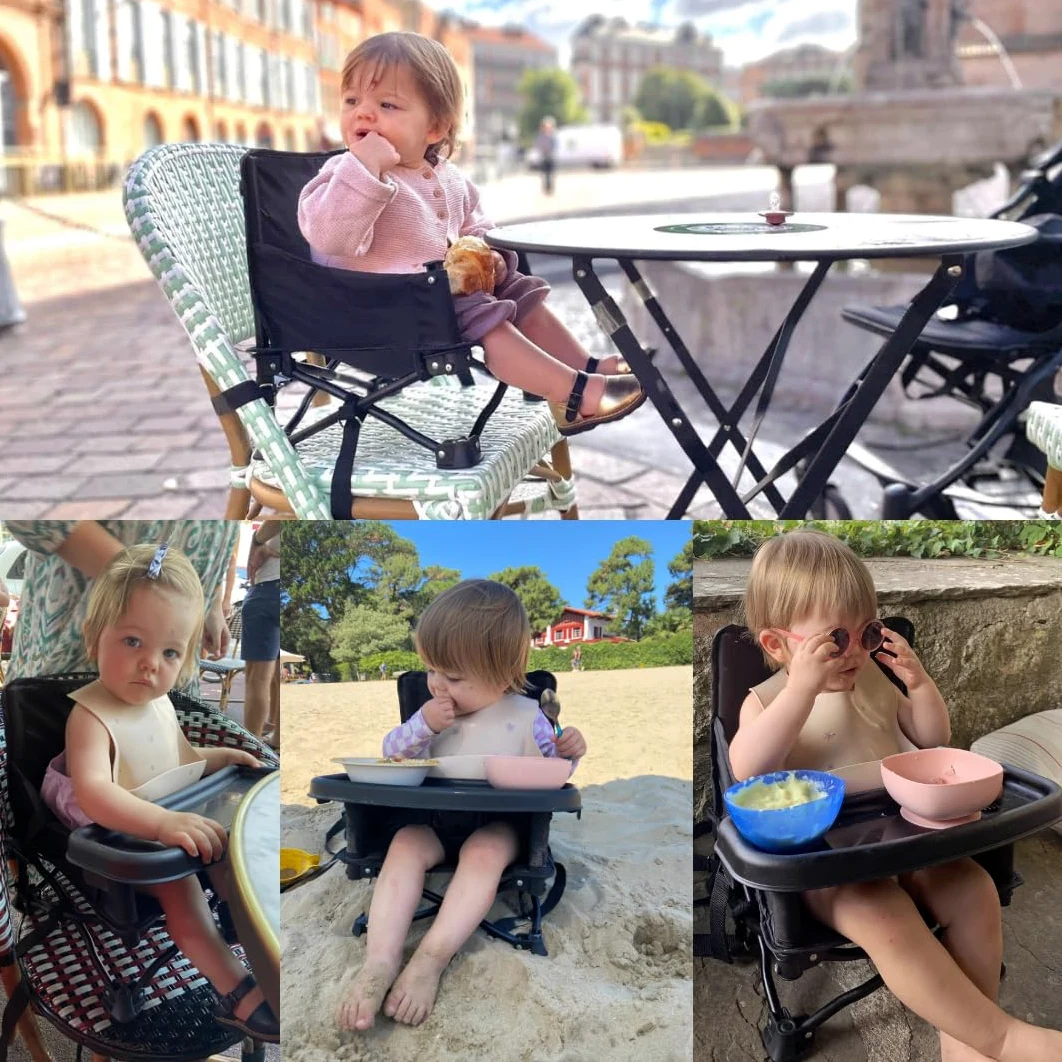 Bambisol "Chaizounette" Asiento Elevador Portátil | Escalable a partir de 6 meses, Bolsa de Transporte, Silla Camping Infantil | Negro