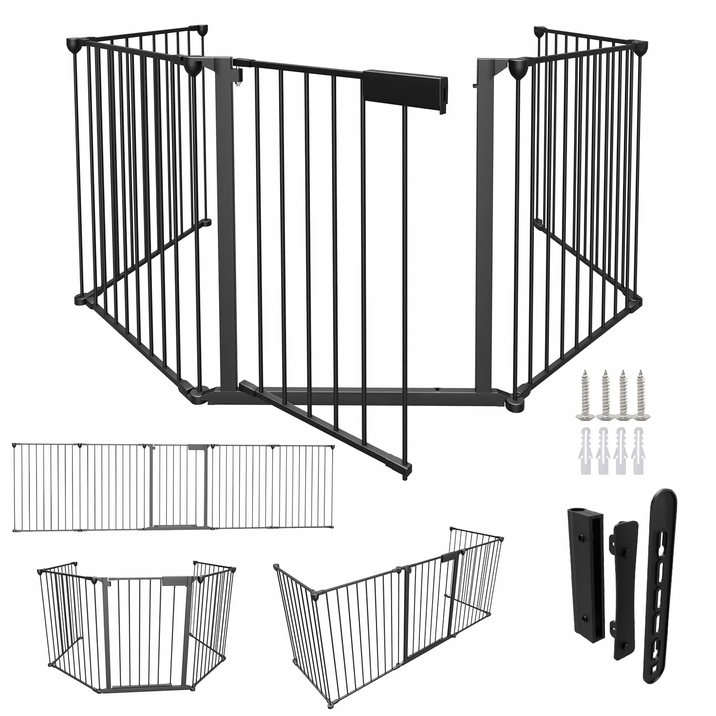 Sonnewelt Barrera Seguridad niños Escalera 310 cm, Valla Seguridad Infantil 5 Piezas, Vallas para Perros, Rejilla de protección para Chimenea, Barrera para niños y Mascotas, Color Negro