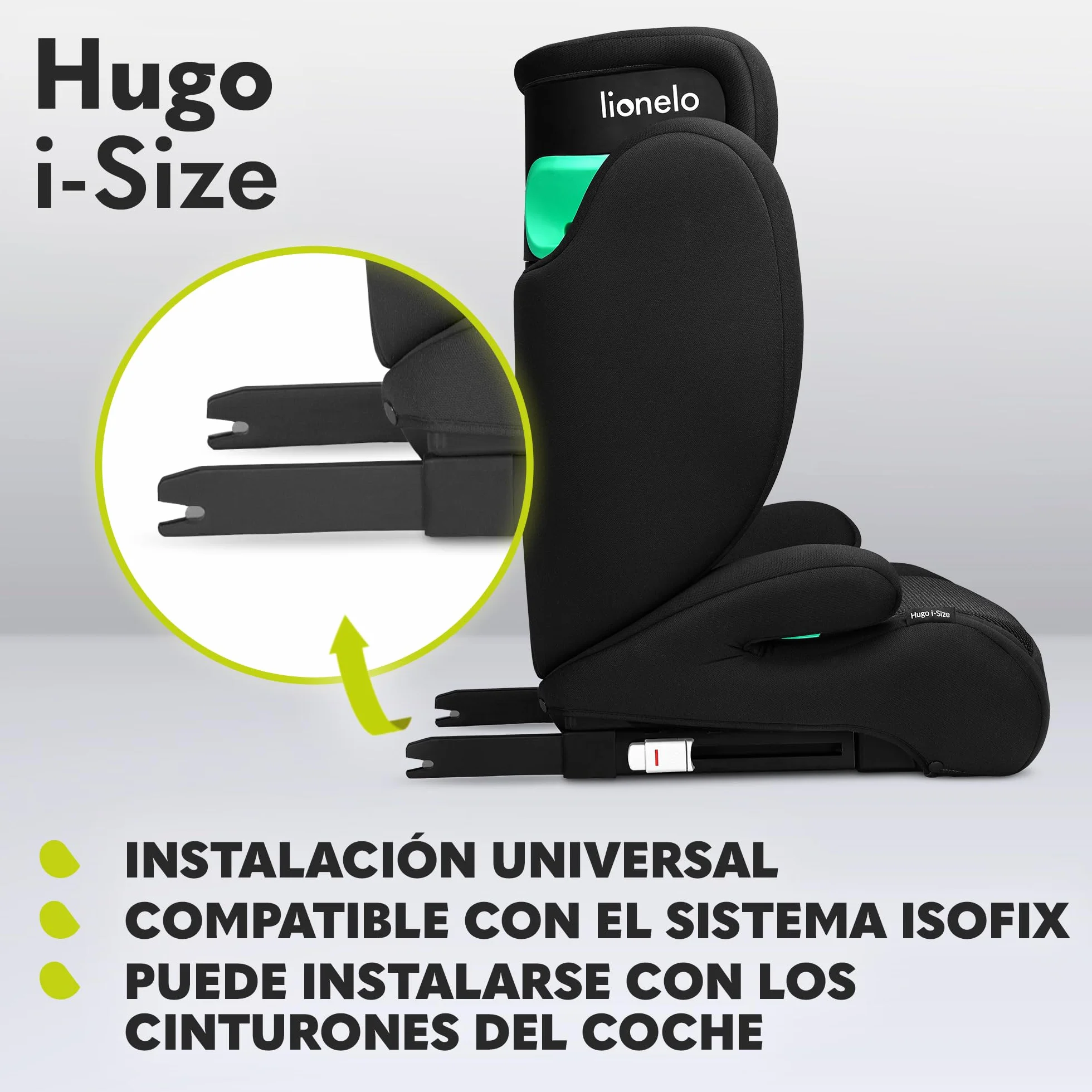 LIONELO HUGO I-SIZE Silla de coche para bebés, Grupo 2 3, de 100 cm a 150 cm Montaje ISOFIX Reposacabezas Memory Foam ajustable Protección lateral Reposabrazos cómodos Respaldo extraíble