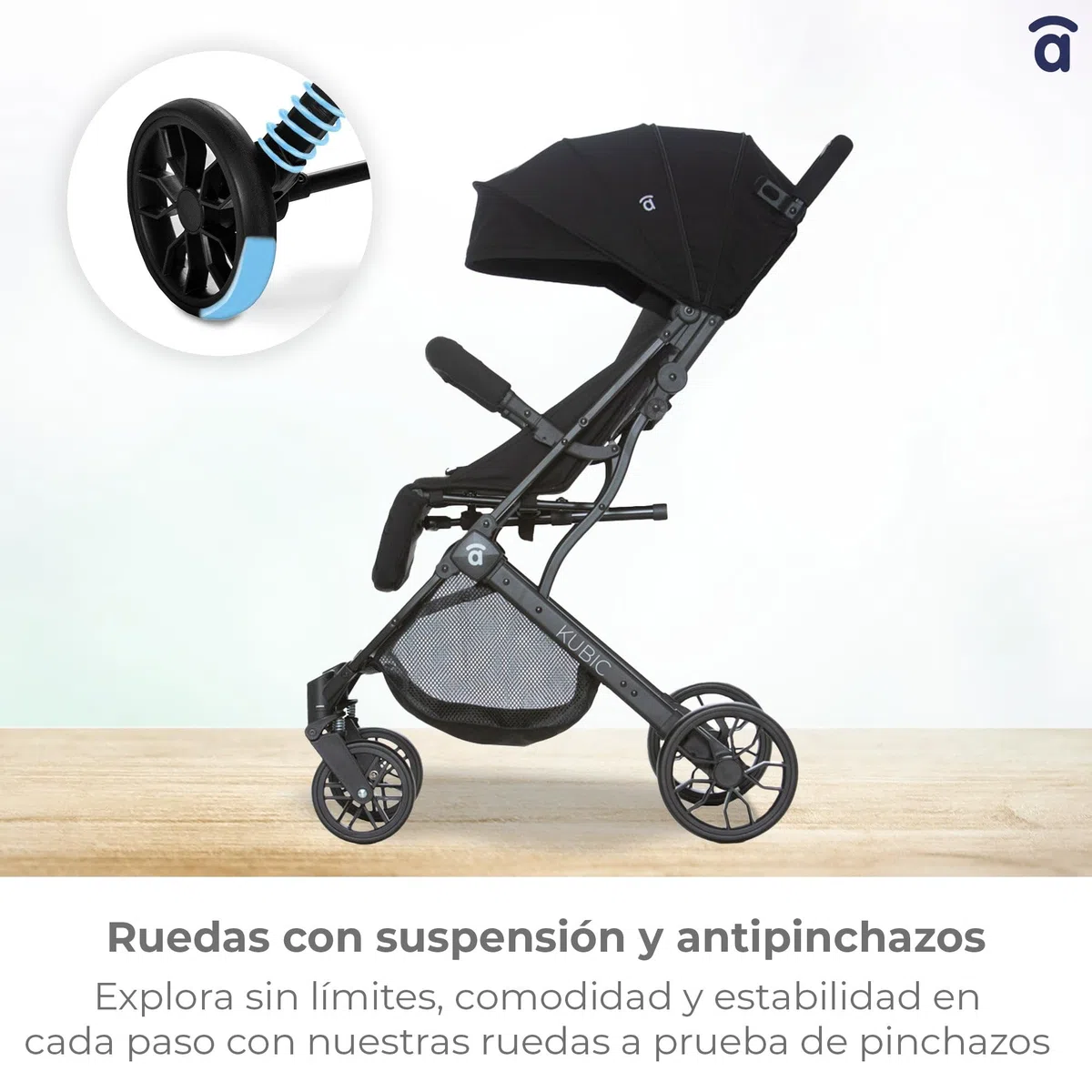 Asalvo KUBIC 2 Silla de paseo, Carrito Bebé, Ligera, Compacta, Plegado con una Mano, Ruedas Grandes, Amortiguación, Reclinable, Apta Cabina, SPF50+, Asa Trolley, Carga máxima 23 kg, Negro