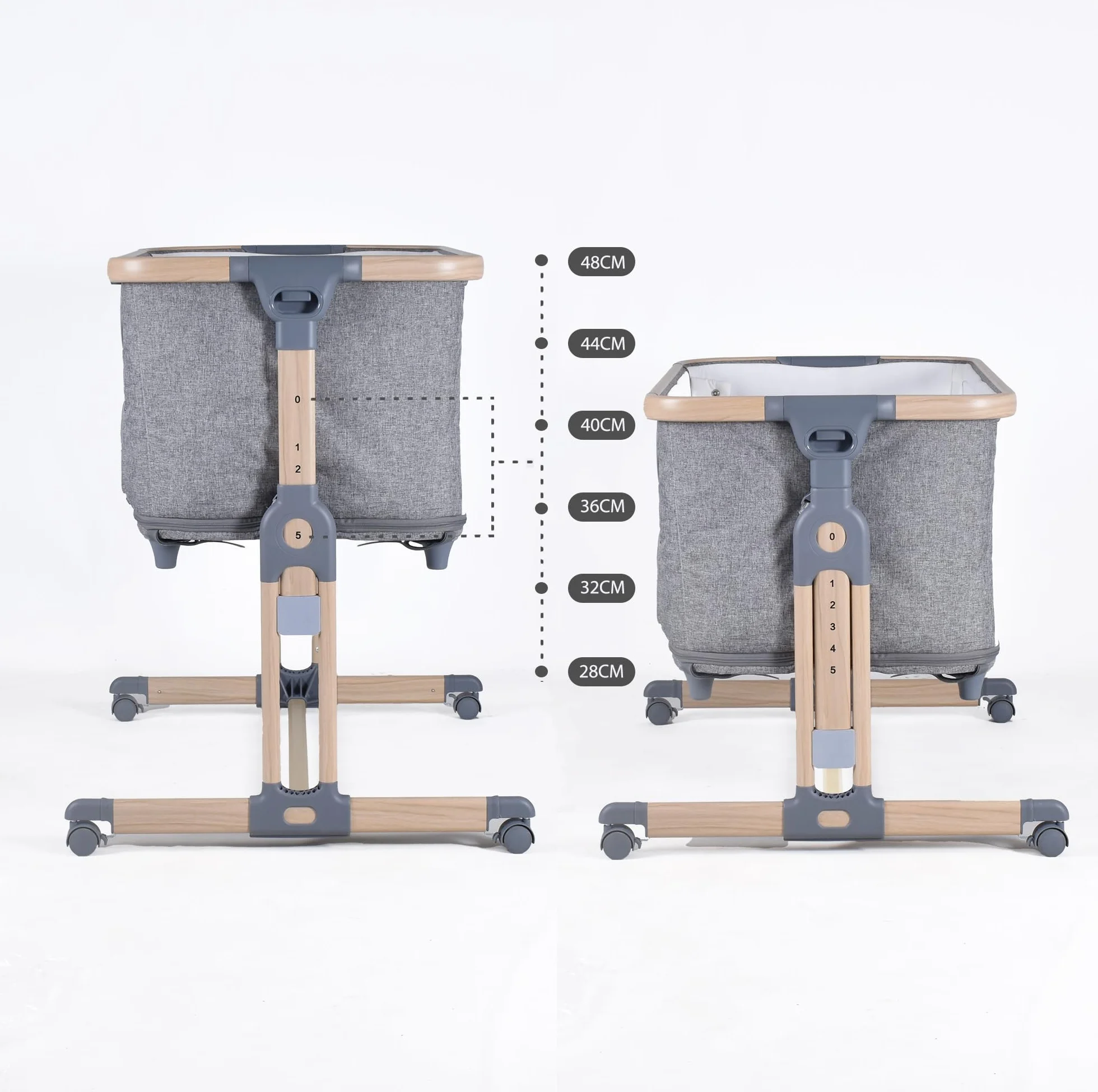 bebe2luxe Leo 3 en 1 – Cuna colecho Regulable en Altura, Cama de bebé Segura y Parque Infantil Modular, Desde Nacimiento hasta 36 Meses – Gris