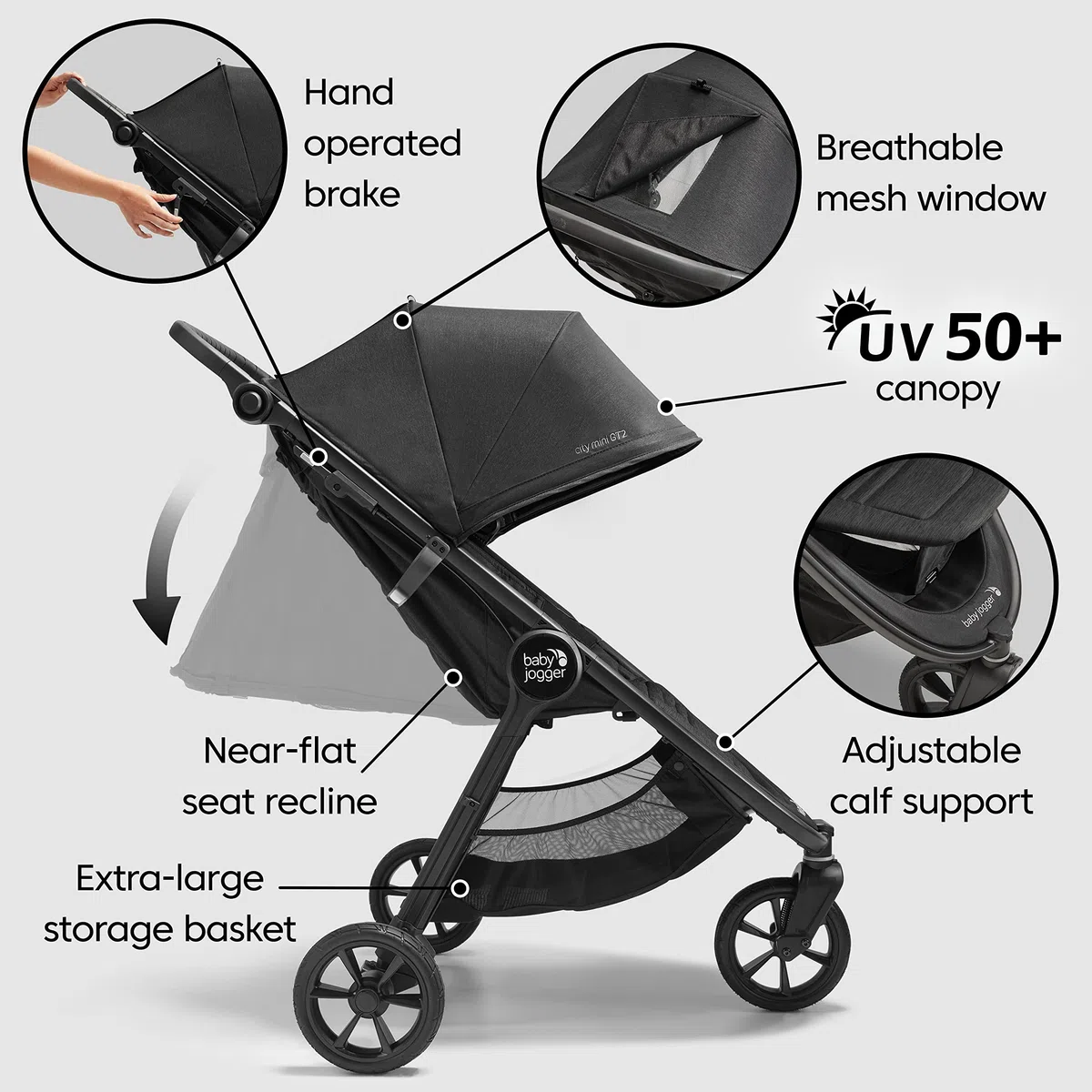Baby Jogger City Mini GT2 - Cochecito todo terreno | Cochecito ligero y plegable | Negro opulento