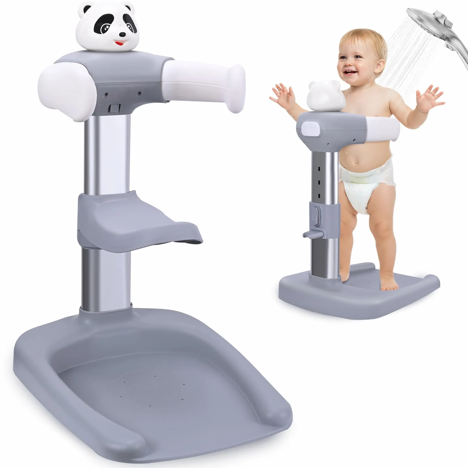 Soporte de baño y ducha para bebé - 6 Meses a 48 Años - Estante de ducha regulable en altura con Base Antideslizante y Asientos, Soporte Bebe Bañera para Niños Pequeños