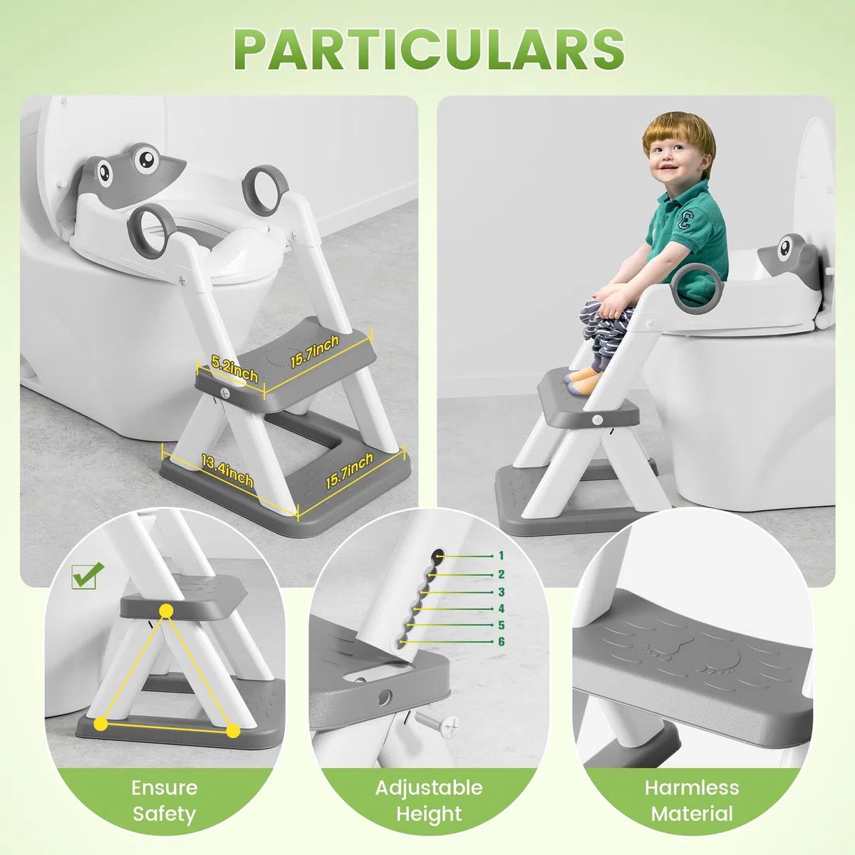 COOSEYA Frog Reductor WC Niños, Baby Plegable Baño Adaptador Wc Niños, Ajustable Entrenamiento Escalera Mejorado 2 en 1, Alfombrilla Impermeable y Escalón Antideslizante
