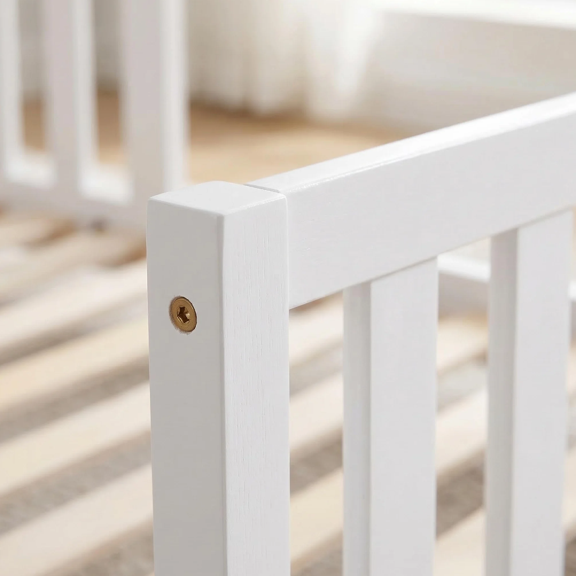 ecomi® Cama para niños 90x200 con protección contra caídas y somier, madera maciza de pino blanco