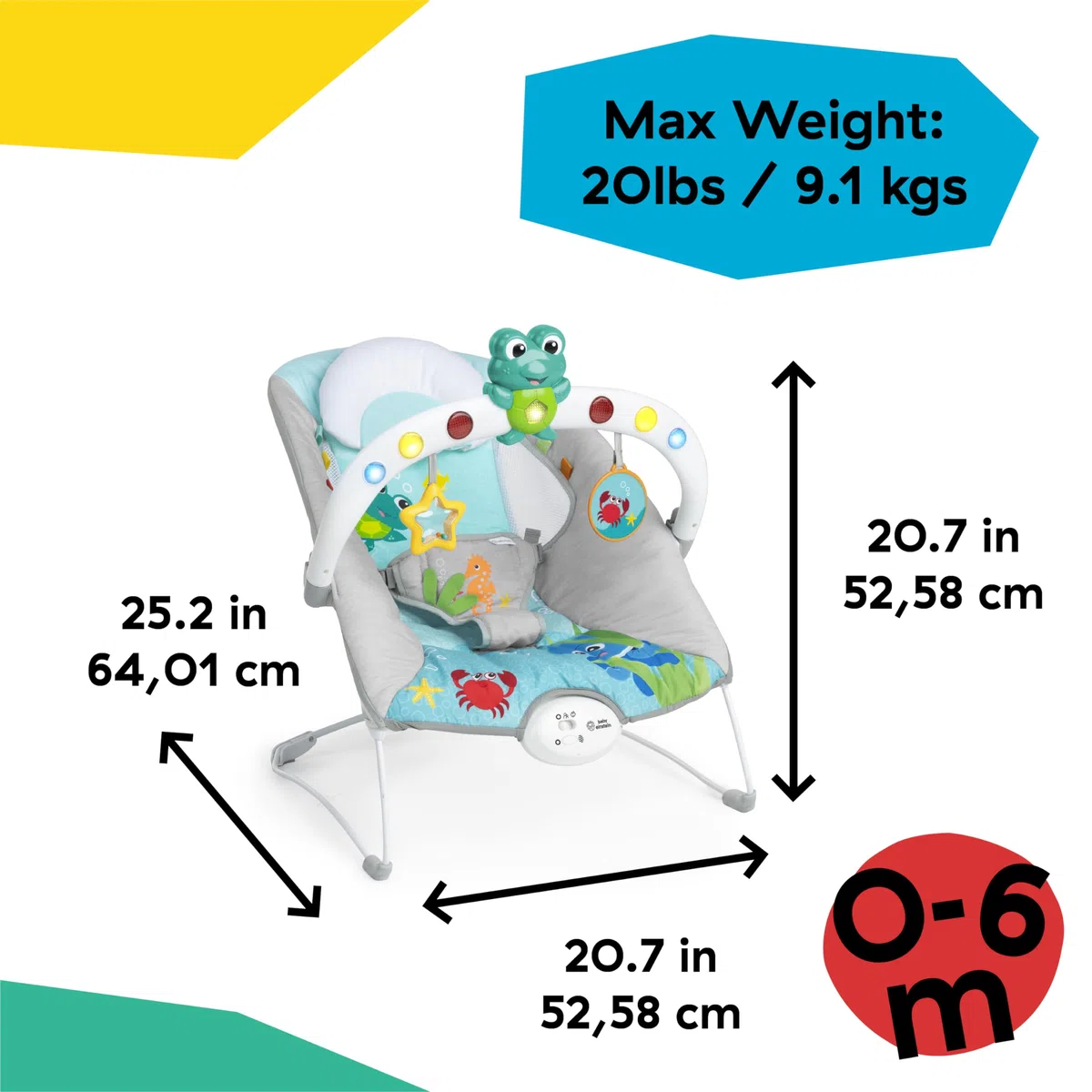 Baby Einstein, Hamaca musical para bebs Kick to It Neptune, de la coleccin Ocean Explorers, unisex, para edades de 0 a 6 meses hasta 9 kilos