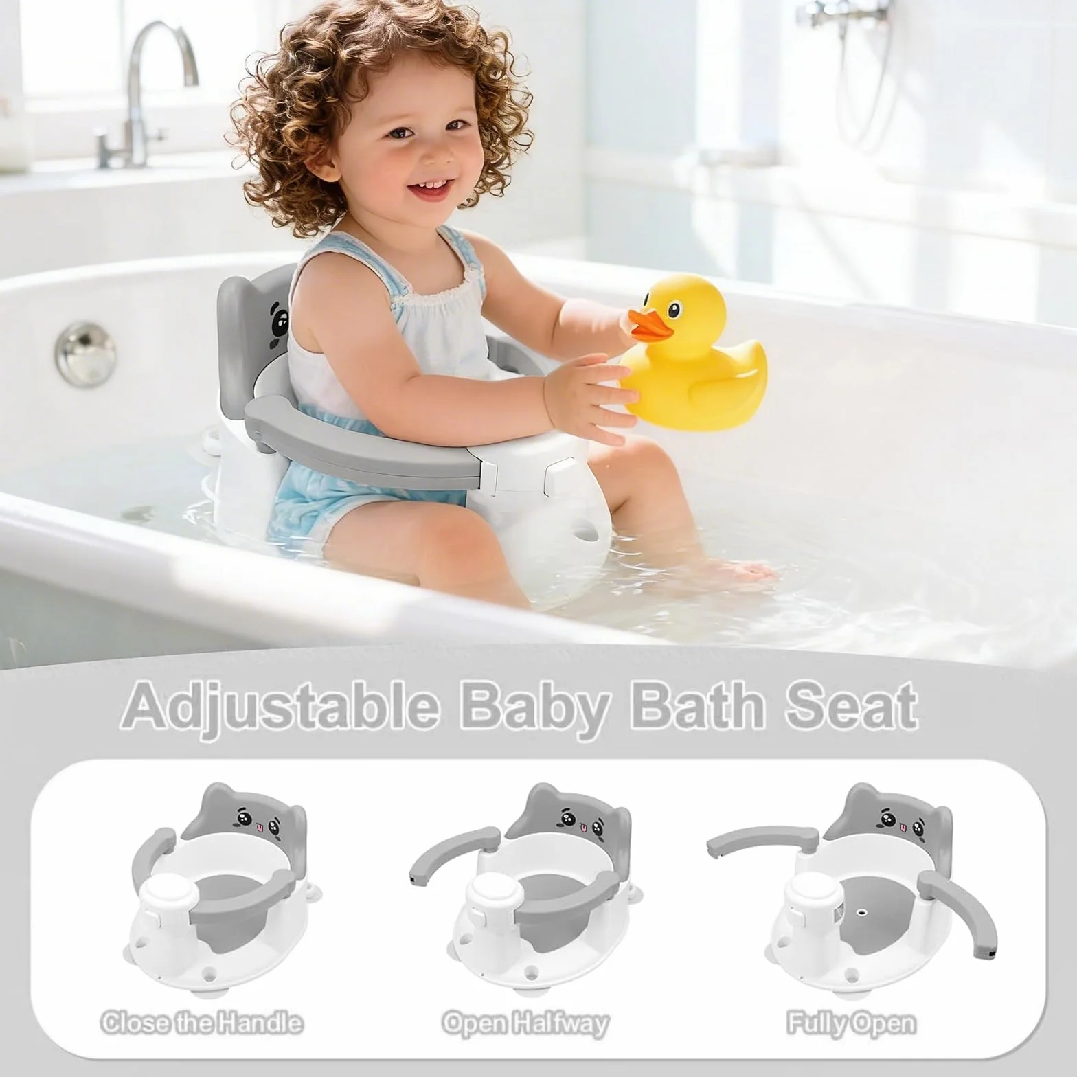Asiento de Bañera para Bebés con Diseño de Gato, Silla Antideslizante con 4 Ventosas, Asiento Ergonómico y Seguro para Bañera y Ducha