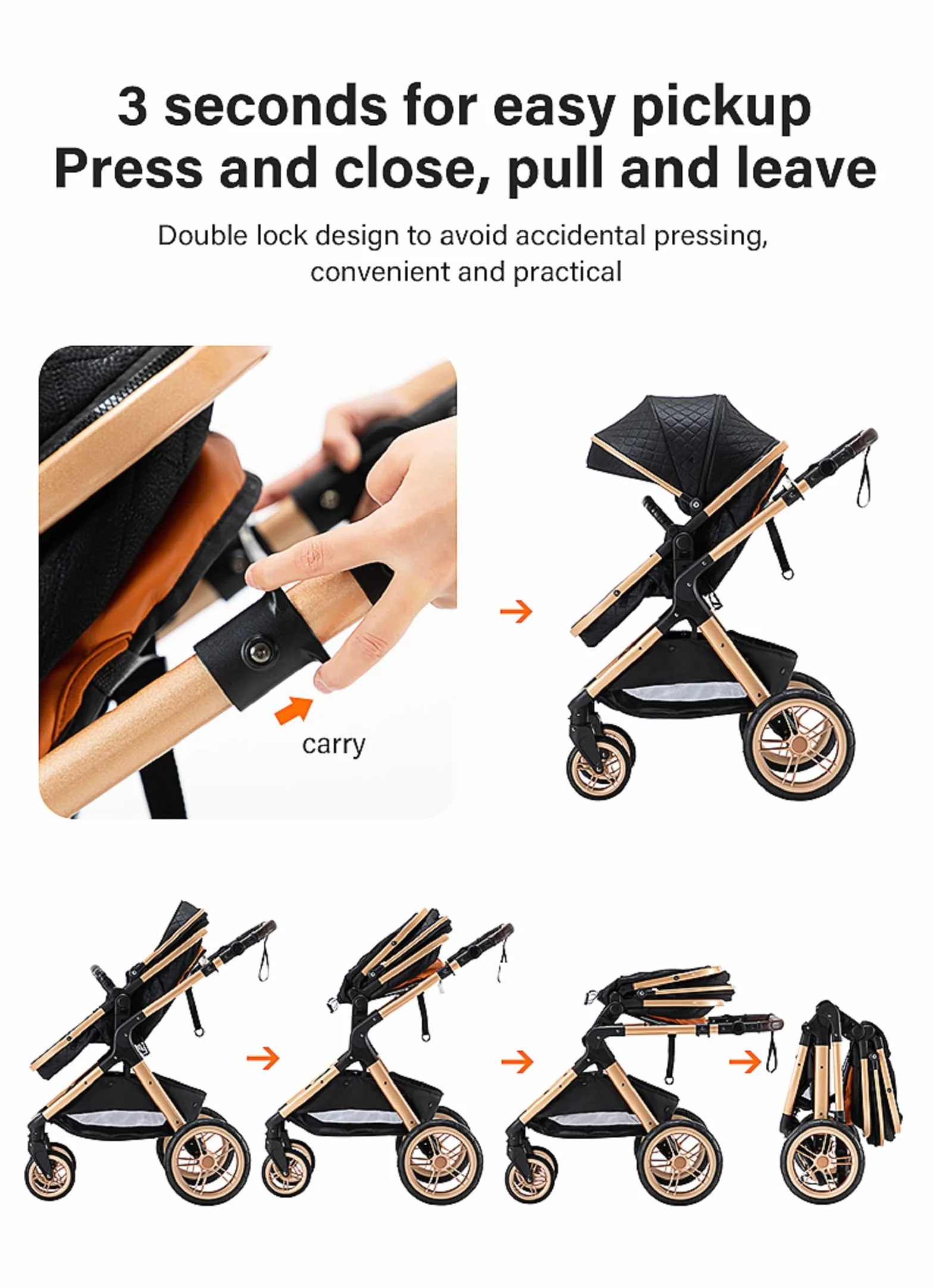 Carrito bebé 3 Piezas, Carro, Carrito bebé 3 en 1, Silla Paseo, Sistema de viaje, Plegable, neumáticos de caucho, Con accesorios, Góndola, Adaptateurs, 25 kg (XX1 Negro)