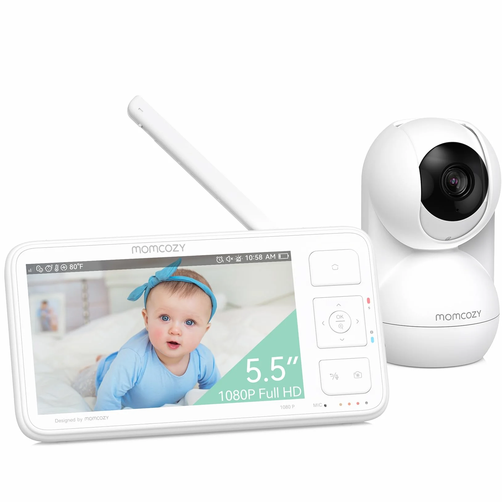 momcozy BM03 Vigilabebes con Camara sin WiFi con Alcance de 500m, 5.5" 1080P FHD Monitor Bebe de 120 Horas, Camara Vigilancia Bebe con Visión Nocturna, Audio Bidireccional, VOX, Grabación Local