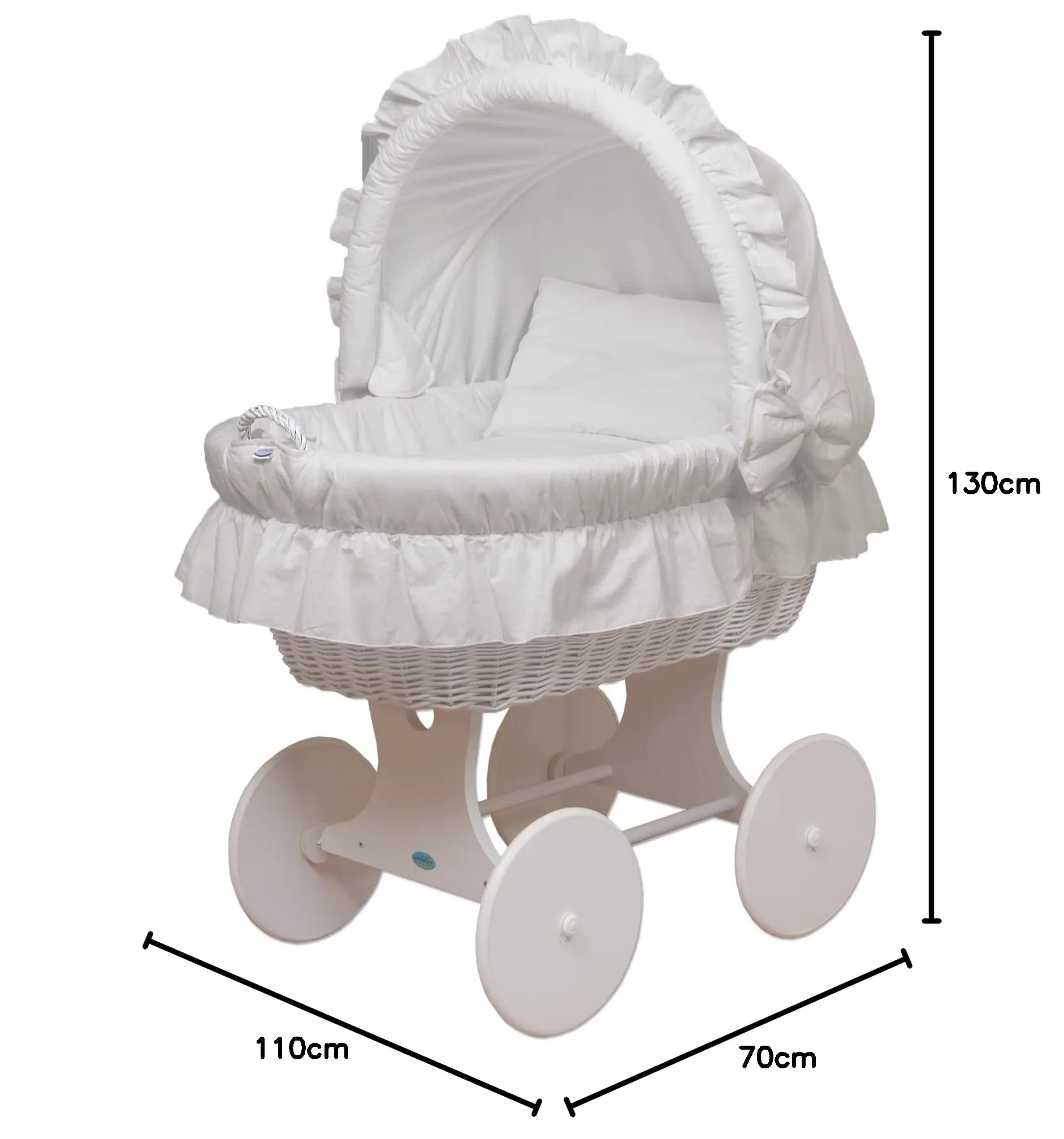 waldin Cuna Moisés, XXL, 6 Modelos a Elegir,Madera/Ruedas Lacado en Blanco,Color Textil Blanco