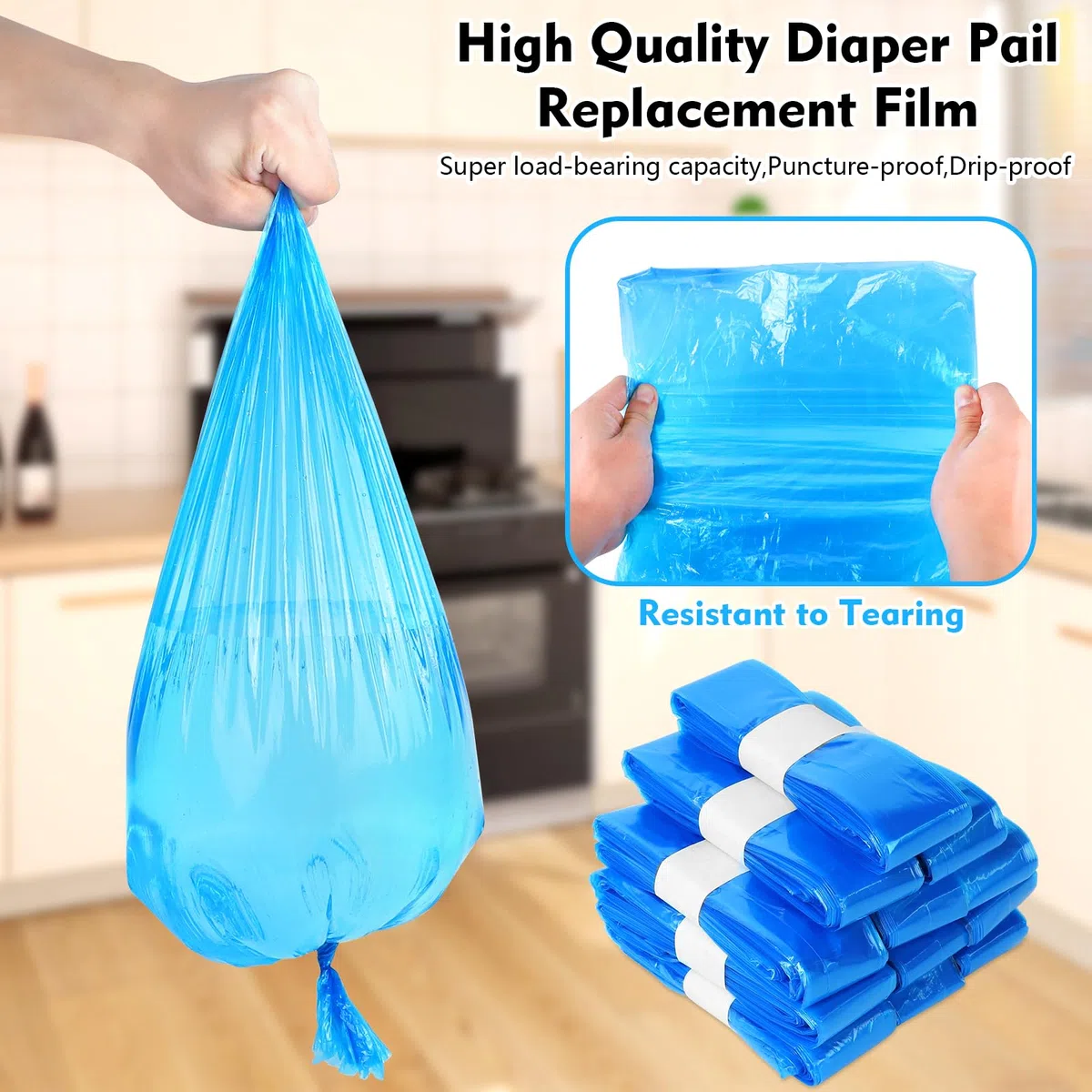 12 Recambios para Cubos de Pañales, 4.5m Recambio Contenedor Pañales, Barrera de Olor Súper Fuerte, Compatible con la mayoría de las papeleras, Azul claro