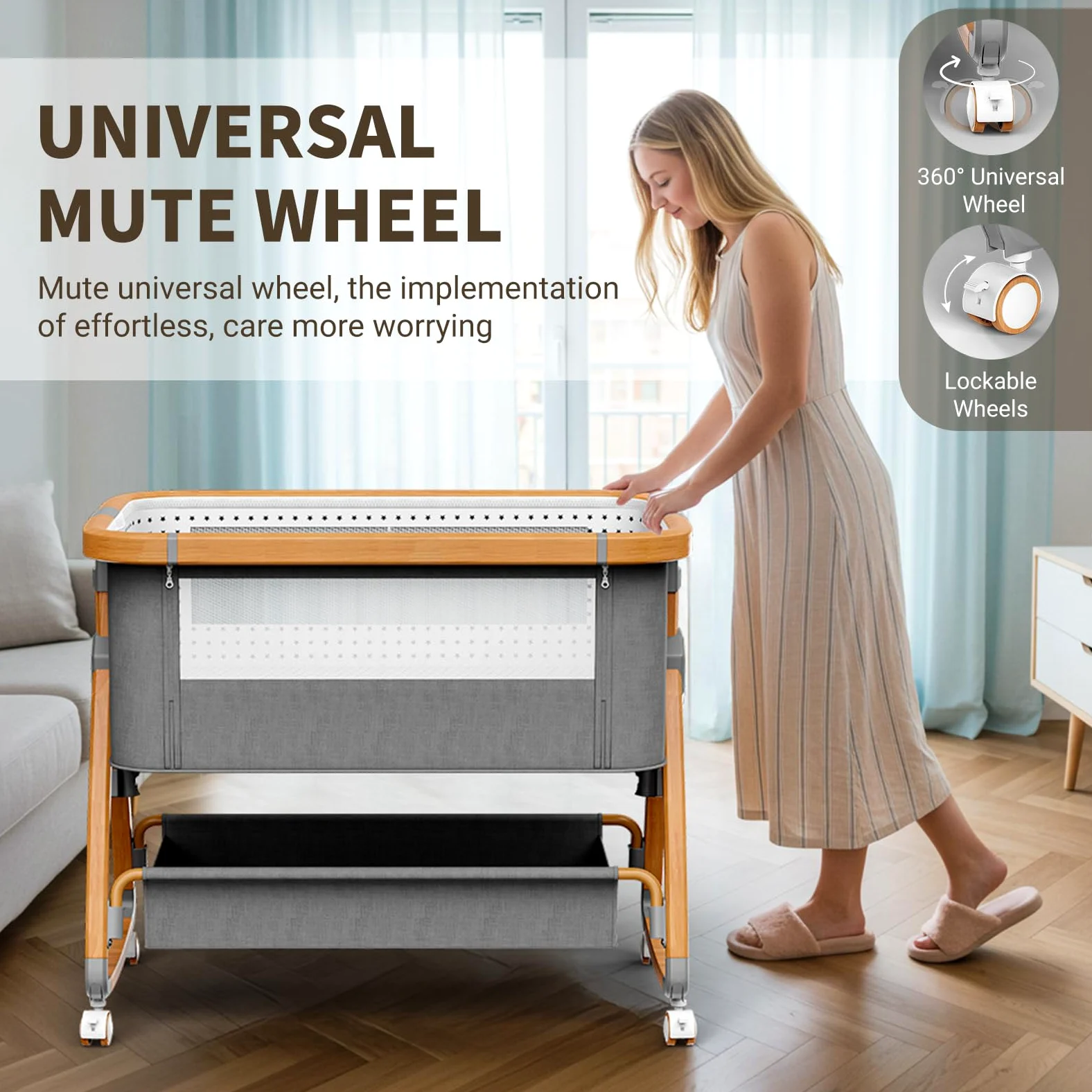 NIKYJM Cuna Bebe,3 en 1 Cuna Colecho Moises para Bebe Portatile 6 Velocità Regolabile in Altezza e Inclinazione con 4 Freni Sulle Ruote