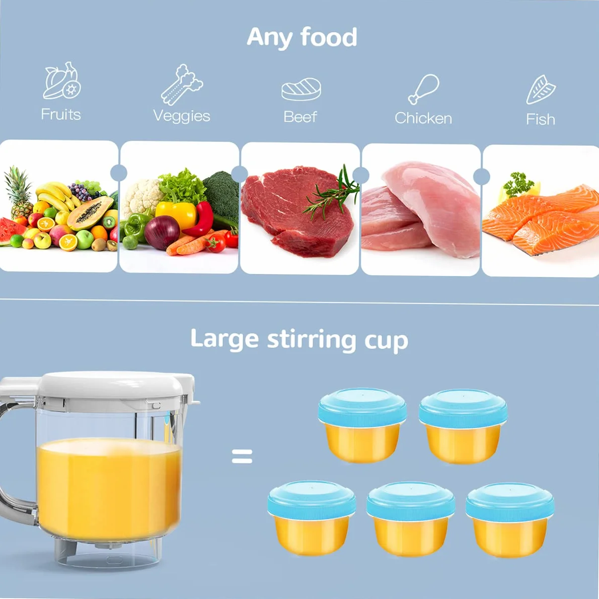 Robots de Cocina al Vapor Procesador de Alimentos para Bebés Multifunción, Cuece al Vapor, Mezcla, Descongela y Calienta, LCD Panel de Control Táctil, Apagado Automático