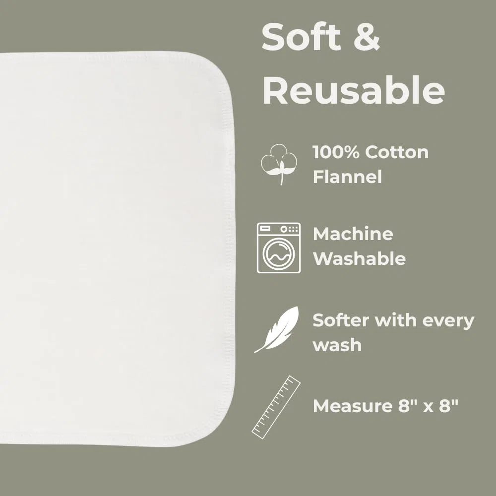 Nora's Nursery Toallitas reutilizables para bebé, 100% algodón, toallas faciales, manoplas para bebés recién nacidos, 20 toallitas y estuche impermeable, ideal para pieles sensibles