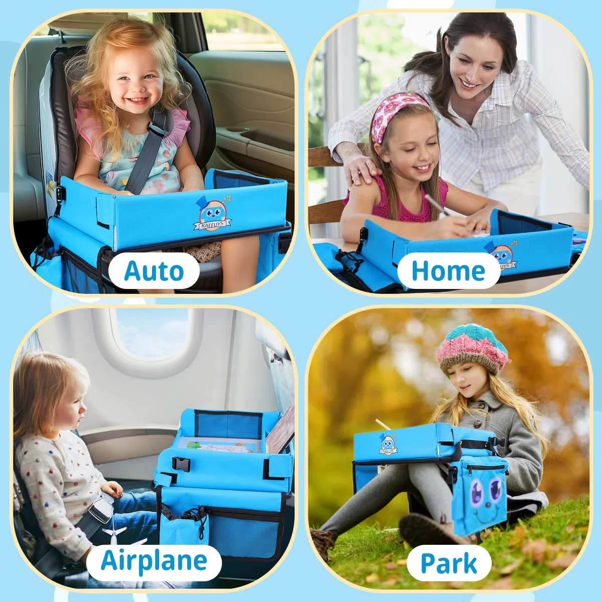 Bandeja de Mesa para Niños Mesa Coche Niños Plegable con Tablero Impermeable del Acolchado Suave Bandeja de Viaje Niños Bandeja de Regazo para Coche/Avión/Mesa de Bebé