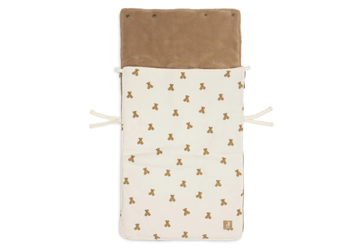 Jollein Saco Saco de pies - Mini Teddy Bear – Para sillas de coche del Grupo 0+ y cochecitos – Para arneses de 3 y 5 puntos – Forro polar – Algodón con estampado de osito – Certificado OEKO-TEX
