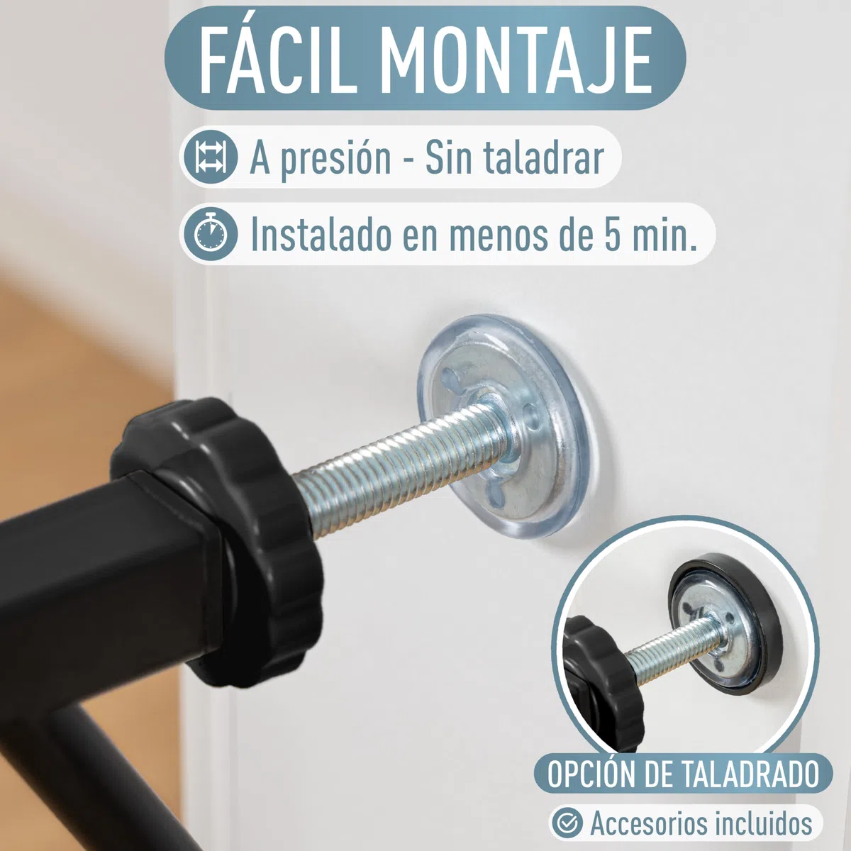 IB STYLE Barrera de Seguridad Berrin - Montaje a Presión, Sin Tornillos, Cierre Automático, Bebés y Niños, Negro, Ancho: 58-66 cm