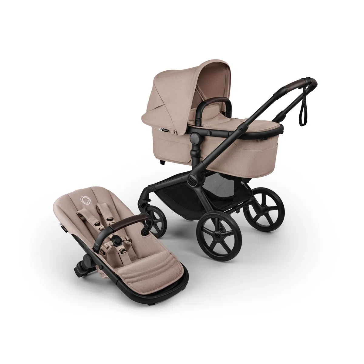 Bugaboo Fox 5 Renew Carrito Todoterreno, Cochecito de Bebé 2 en 1, Suspensión Total, Fácil Plegado, Capazo Espacioso, Asiento Extensible, Maniobrabilidad, Chasis Negro y Capota Desert Taupe Melange