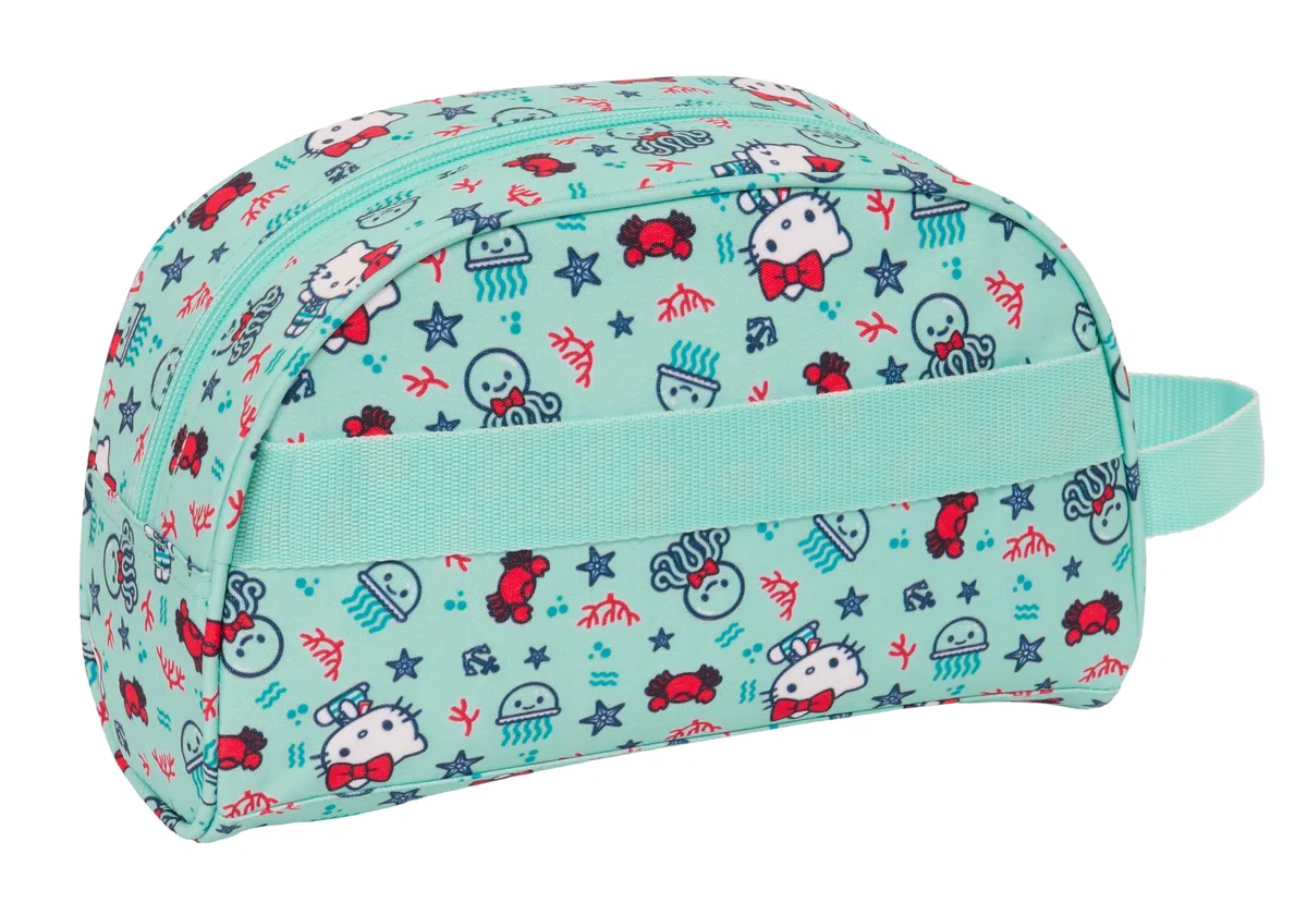Safta Hello Kitty Sea Lovers - Neceser Grande Niño, Neceser Infantil, Adaptable a Carro, Ideal para Niños de 5 a 14 Años, Cómodo y Versátil, Calidad y Resistencia, 26x16x9 cm, Color Turquesa