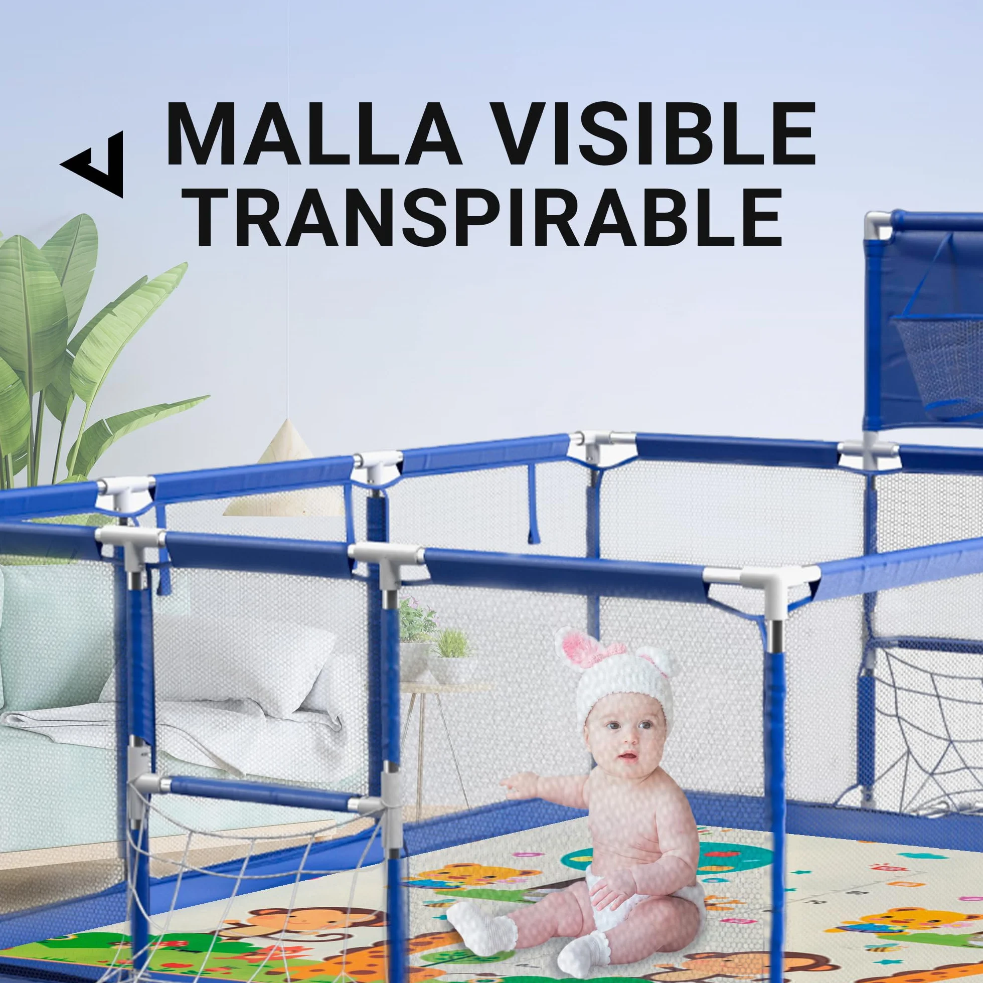 JUPPLIES Parque Infantil Bebe Plegable 180 x 120 x 60cm con Malla Transpirable Azul