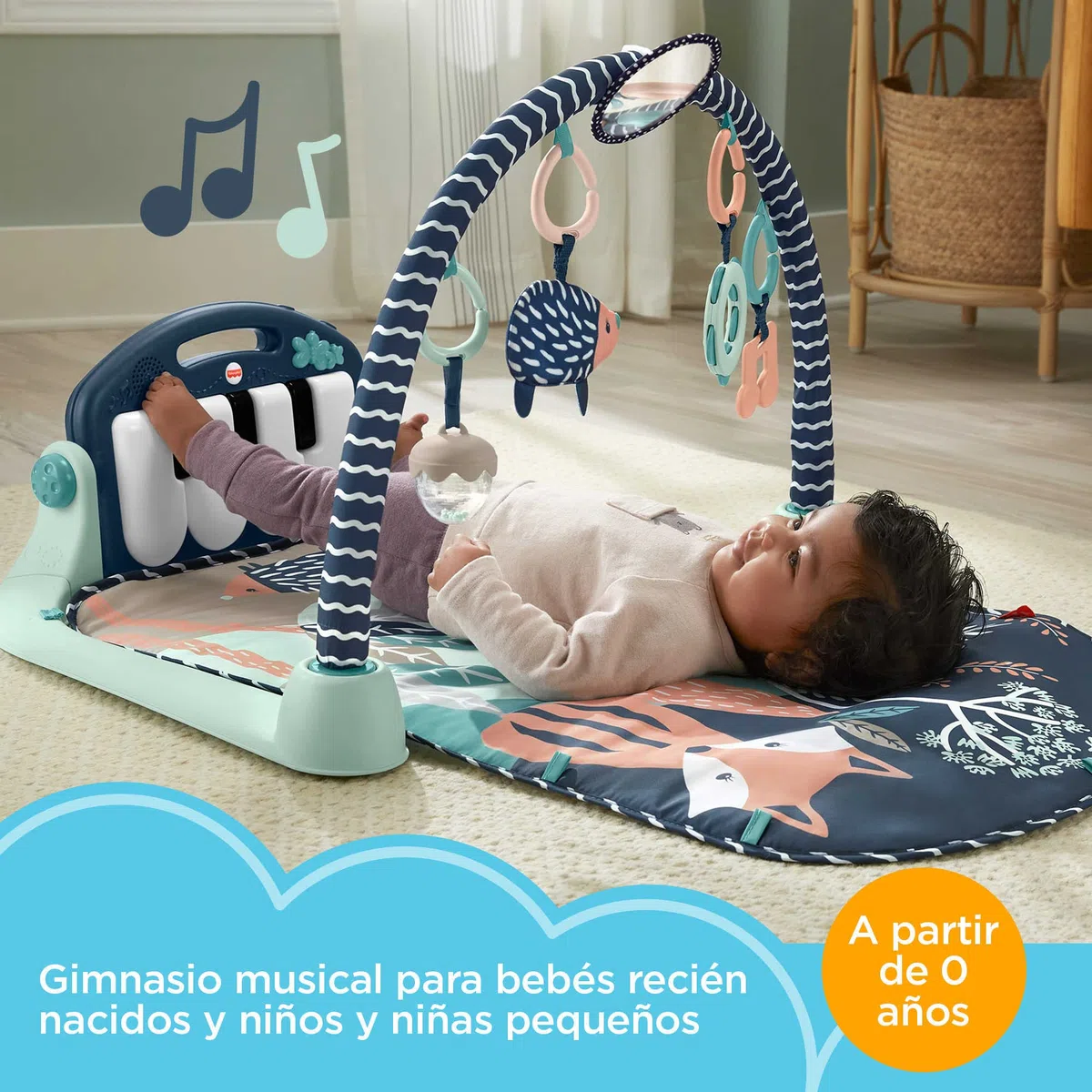 Fisher-Price Alfombra Gimnasio de Actividades con Piano con Sonidos y Accesorios, Motivo Bosque, Juguete para bebé recién Nacido (Mattel HKX37)