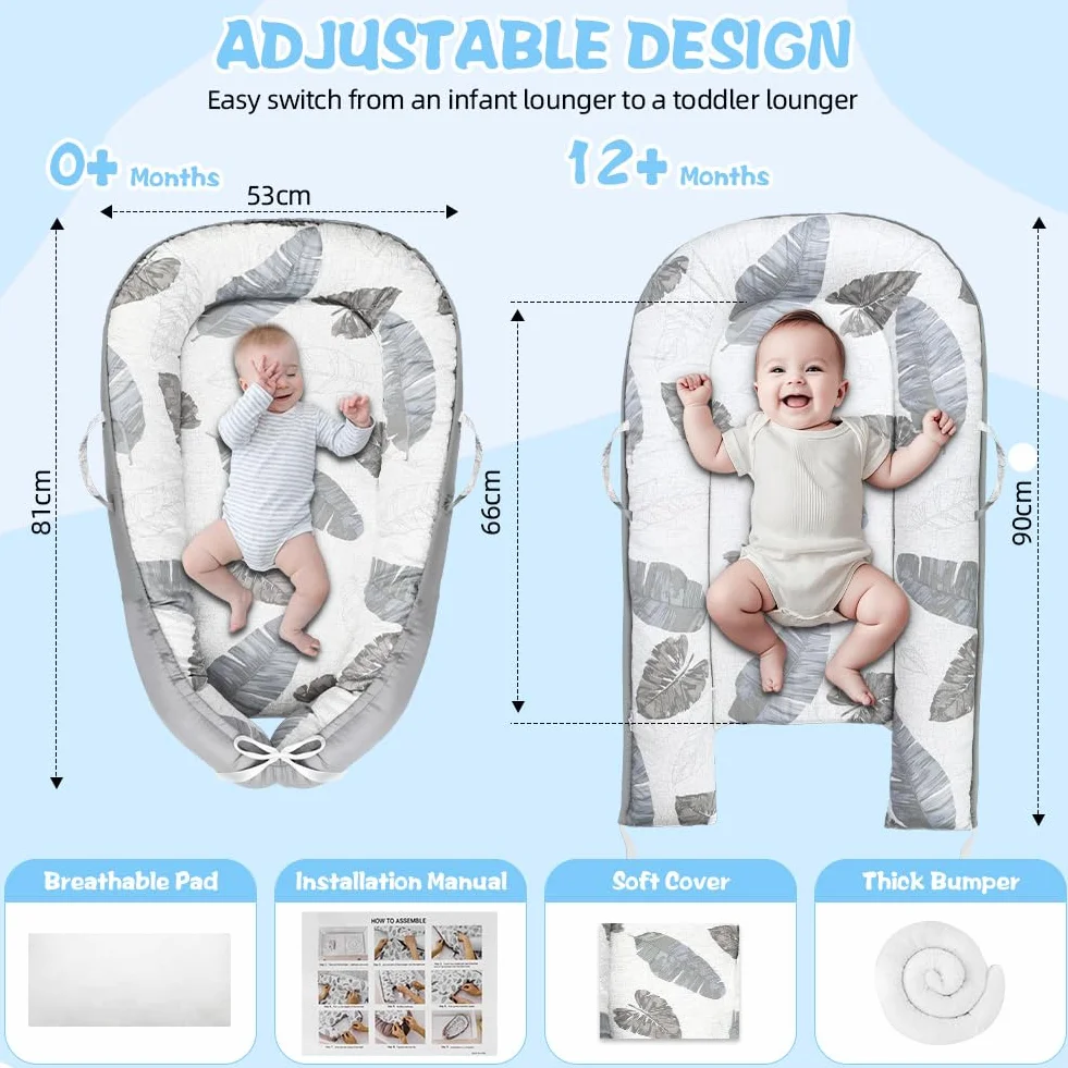 HOTUT Nido Bebe Recien Nacido, 100% Algodón, Reductor de Cuna o Nido de Colecho para Bebe, Apullo de Colecho Reductor Cuna Algodón Cuco, para Gondola Moisés y Viaje