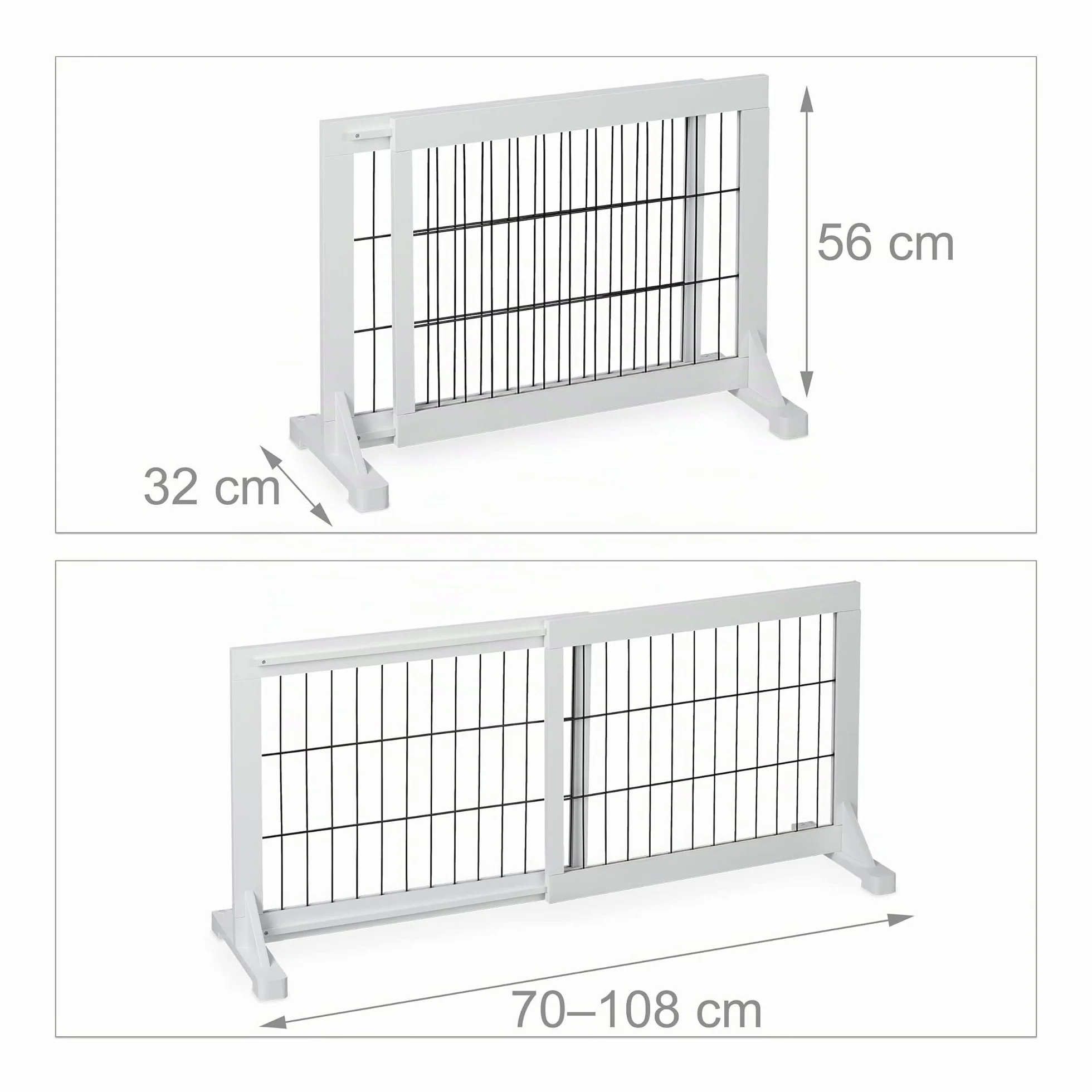Relaxdays Barrera Seguridad Niños y Perros, Valla Protectora Puerta o Escalera, sin Taladrar, 56 x 70-115cm, Blanca