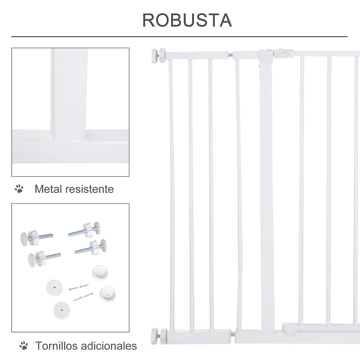 PawHut Barrera de Seguridad Longitud Ajustable 72-107 x 76 cm sin perforación de Metal, plástico Blanco