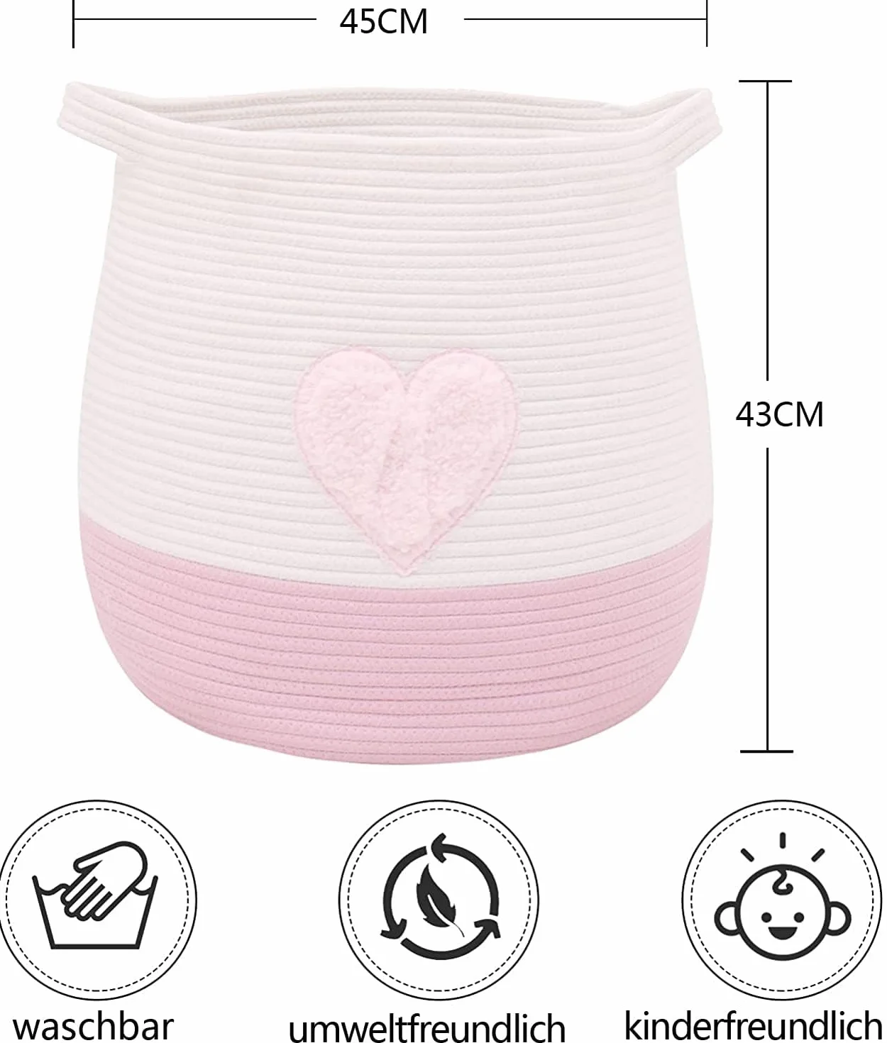 Cesta grande de cuerda de algodón tejida para almacenamiento, organizador de juguetes ropa mantas, 45x43 cm rosa