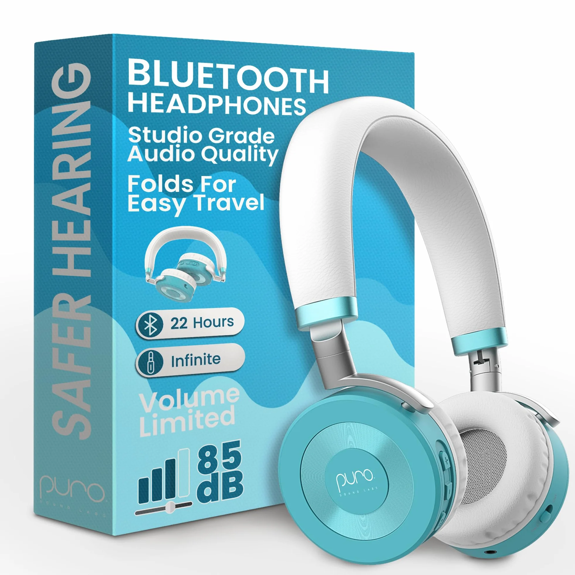 Puro Sound Labs Auriculares JuniorJam Plus con Limitación de Volumen para Niños, límite de 85 dB, Auriculares Bluetooth Ajustables para tabletas, Smartphones, Ordenadores - 22 Horas de autonomía