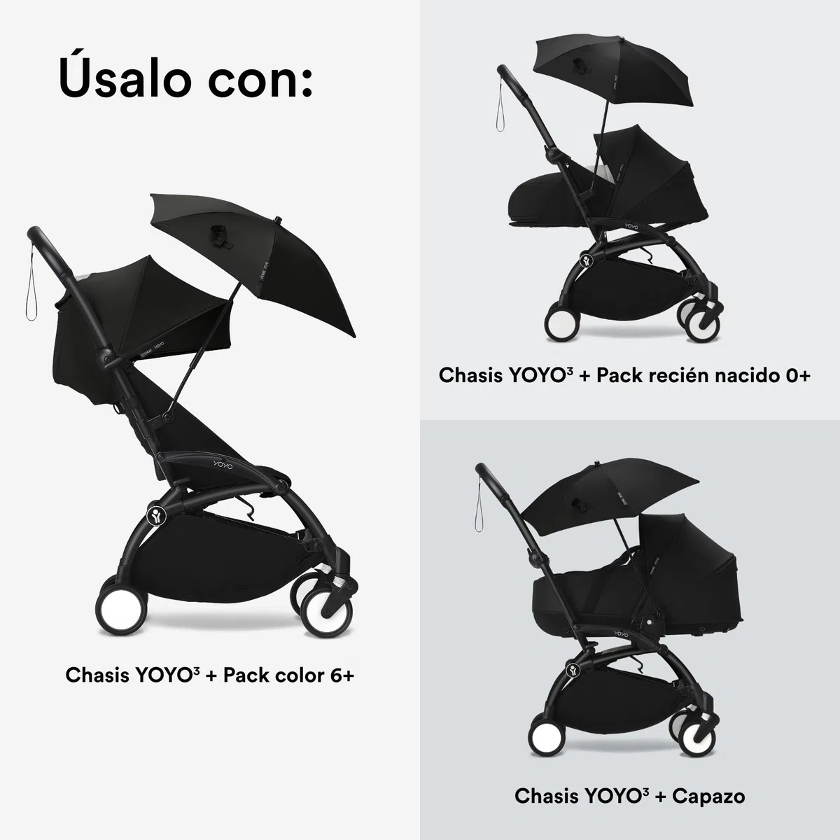 Sombrilla para Stokke YOYO, Black - Protección UPF 50+, opacidad mejorada - Úsala con el cochecito YOYO, con el pack para recién nacidos 0+, el capazo o el pack color 6+