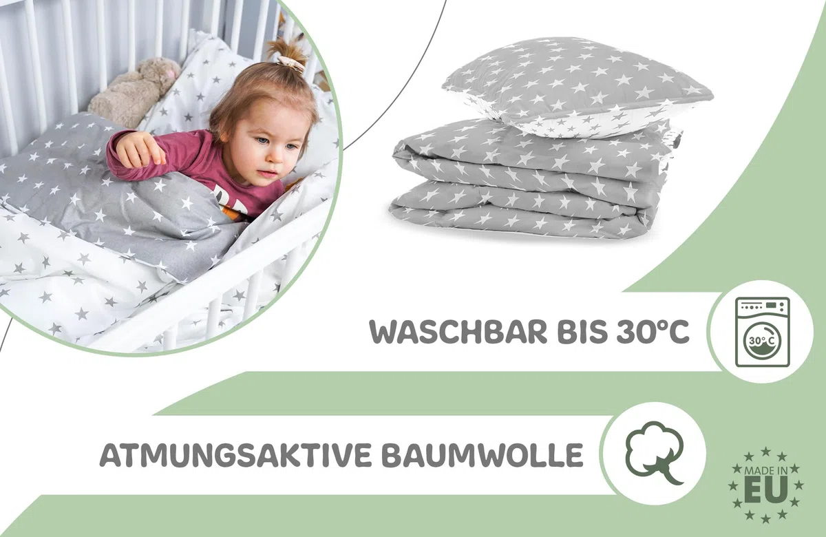Ropa de Cama para bebé 90x120 cm de algodón - Juego Infantil de Funda de edredón y Funda de Almohada 40x60 cm con edredón y Almohada para niños pequeños, niños y niñas Ropa de Cama Oeko-Tex