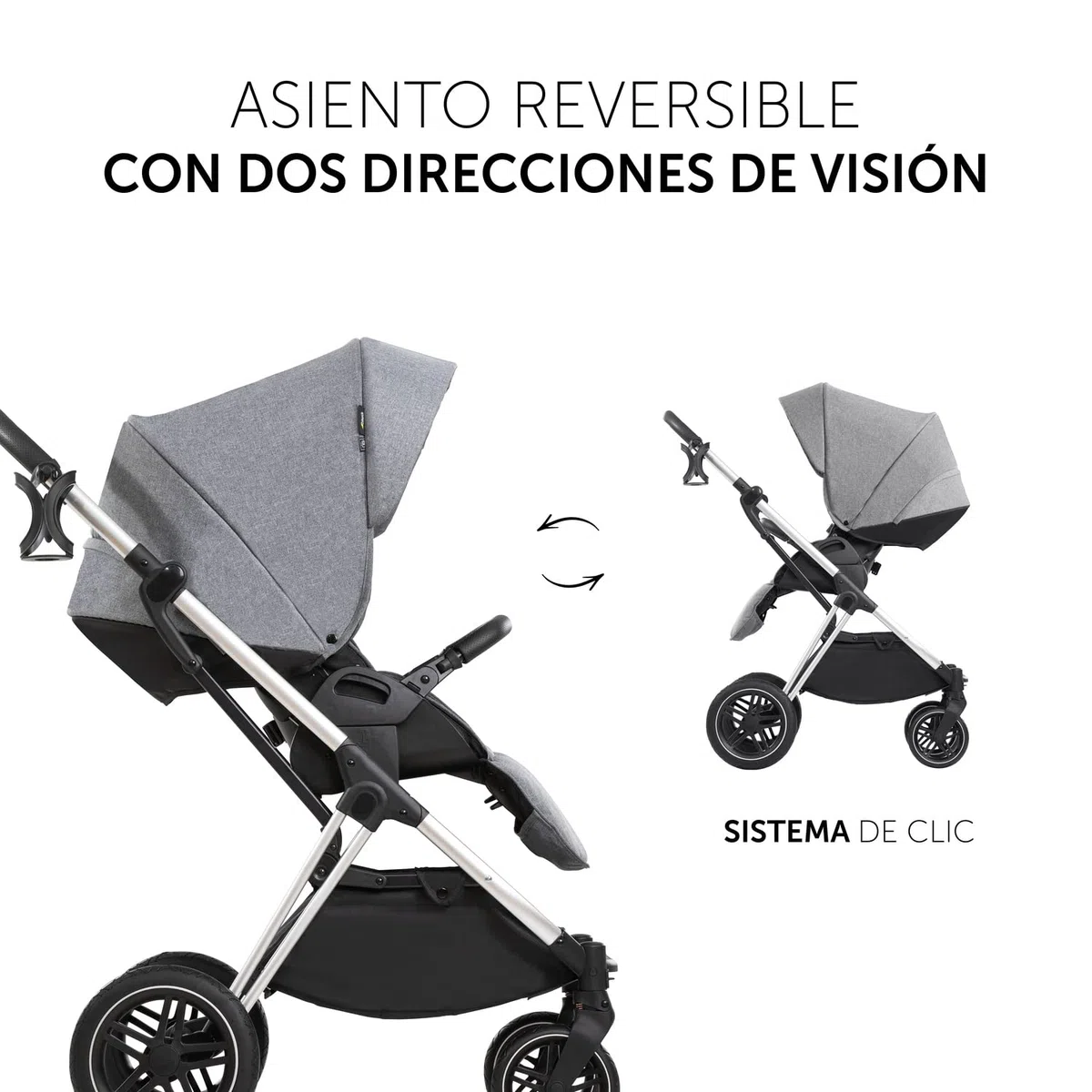 hauck Carrito Bebé 2 en 1 Vision X Set - Capazo desde el Nacimiento - Silla de Paseo 22 kg Reversible y Reclinable - Cubrepiernas - Ruedas de Goma - Plegable - Compacto - Gris Claro
