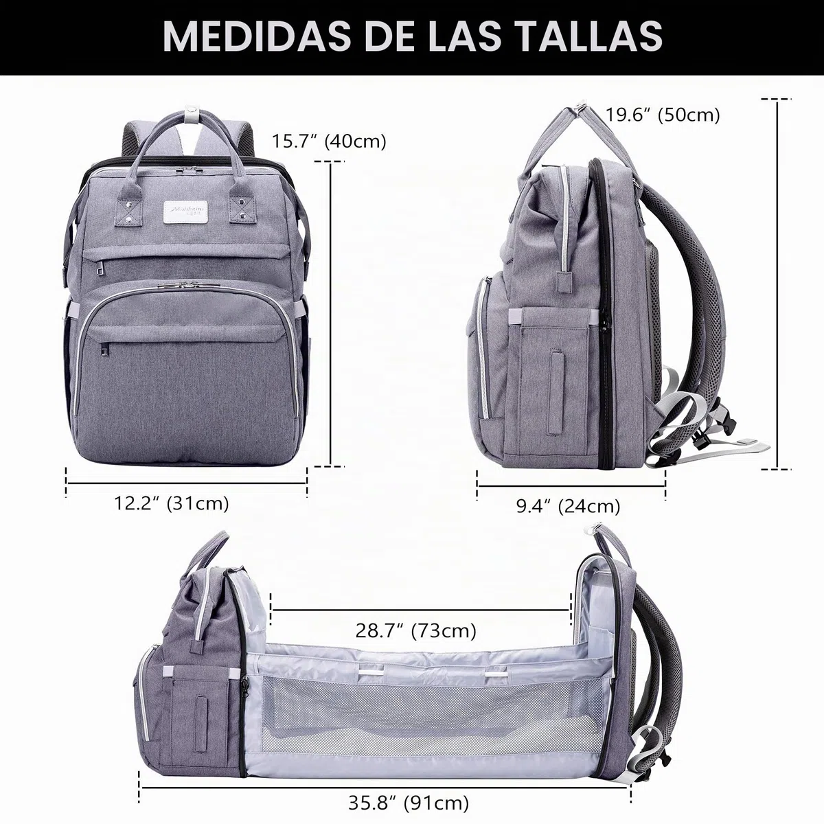 SNDMOR Mochila Cambiador, 30L Mochila Maternal Mochila Cuna Portatil Bebe con Cambiador Bebe Portatil y Correa Para Cochecito, Adecuado Para Mamá y Papá