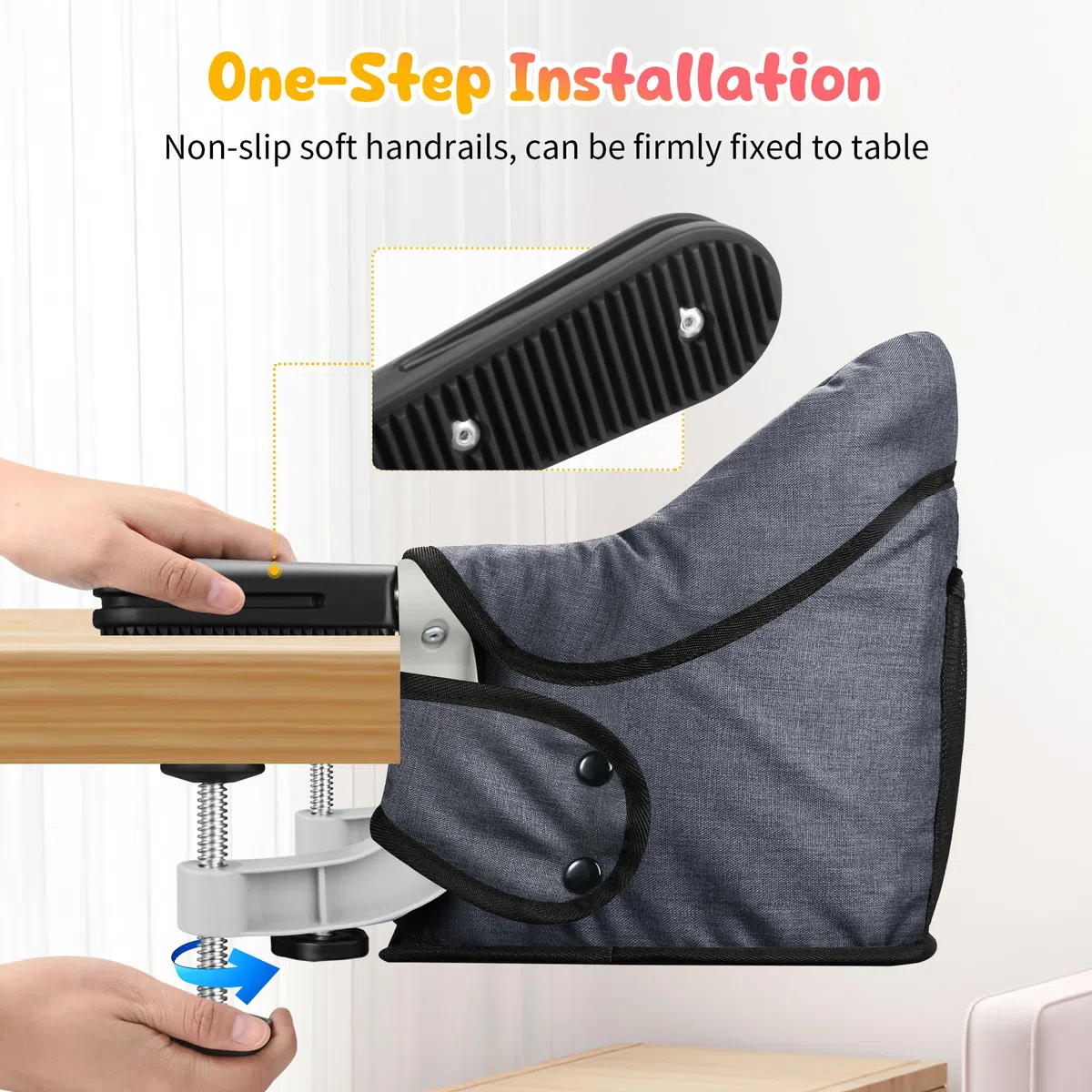 Toogel Silla de Mesa para Bebé con Bandeja Extraíble, Trona Portátil con Correas de Seguridad, Asiento de Mesa Infantil con Bolsa de Transporte para Casa y de Viaje (Gris)