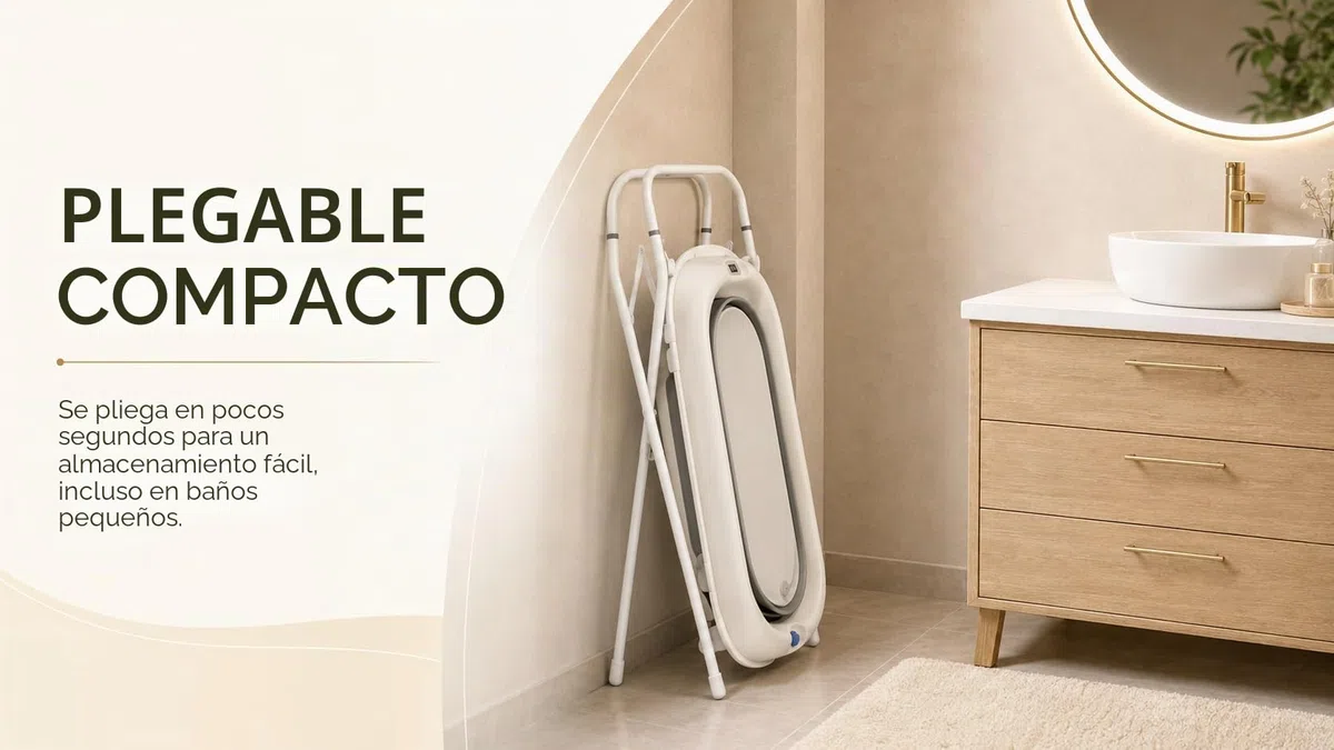 Bañera plegable para bebé con soporte de acero, termómetro integrado, cojín ergonómico y manguera de drenaje - Baby Dolphin - Compacto y transportable 0-3 años, gris